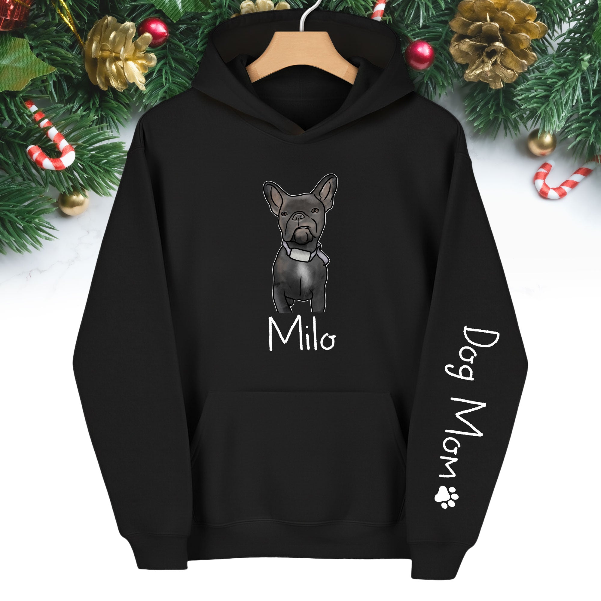 Custom Pet Cartoon Hoodie – Personalized Dog Illustration with Name, Dog Mom Gift
