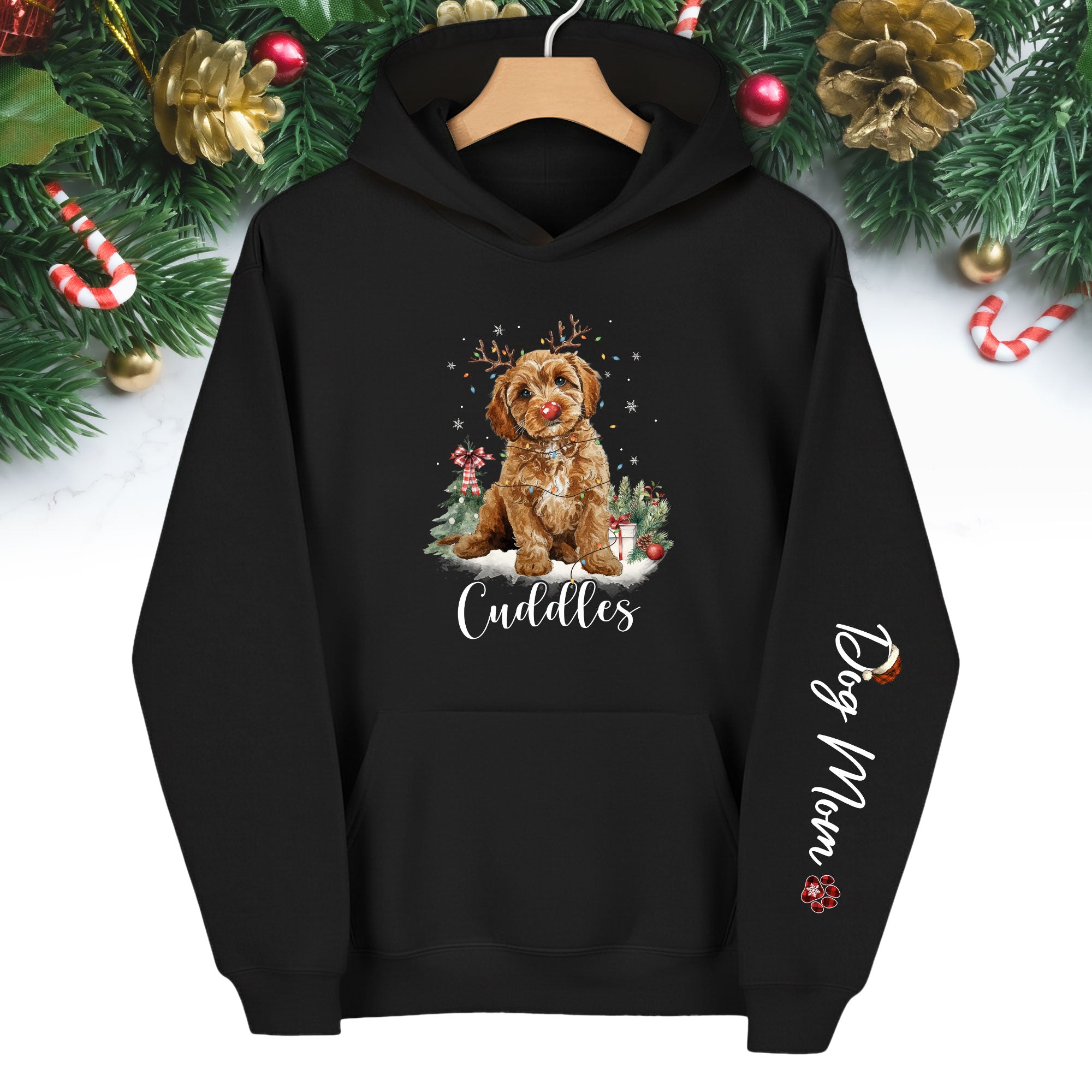 Holiday Dog Mom Hoodie – Perfect Christmas Gift for Puppy Lovers