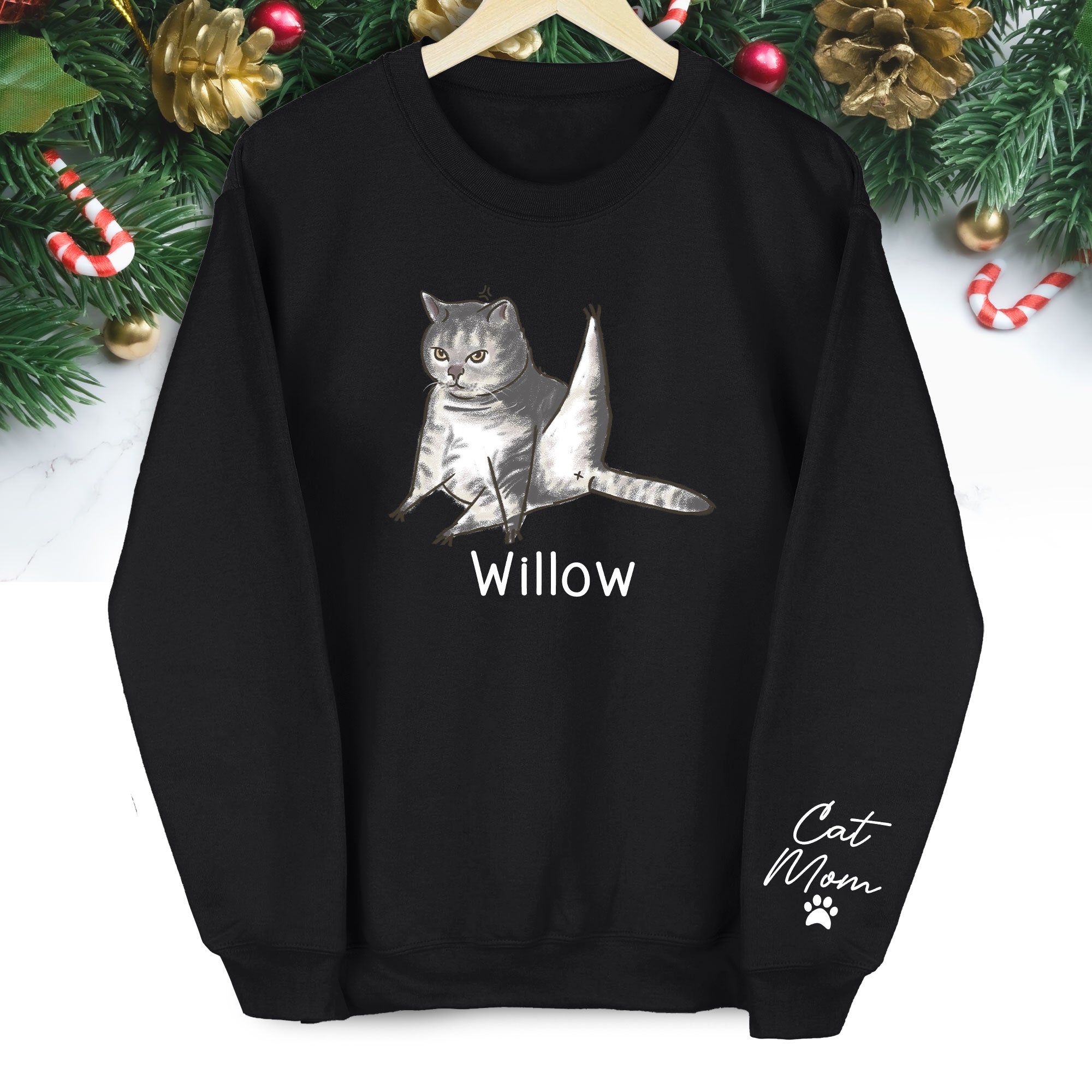 Custom Cat Lover Sweatshirt - Personalized Cute Christmas Gift for Cat Mom
