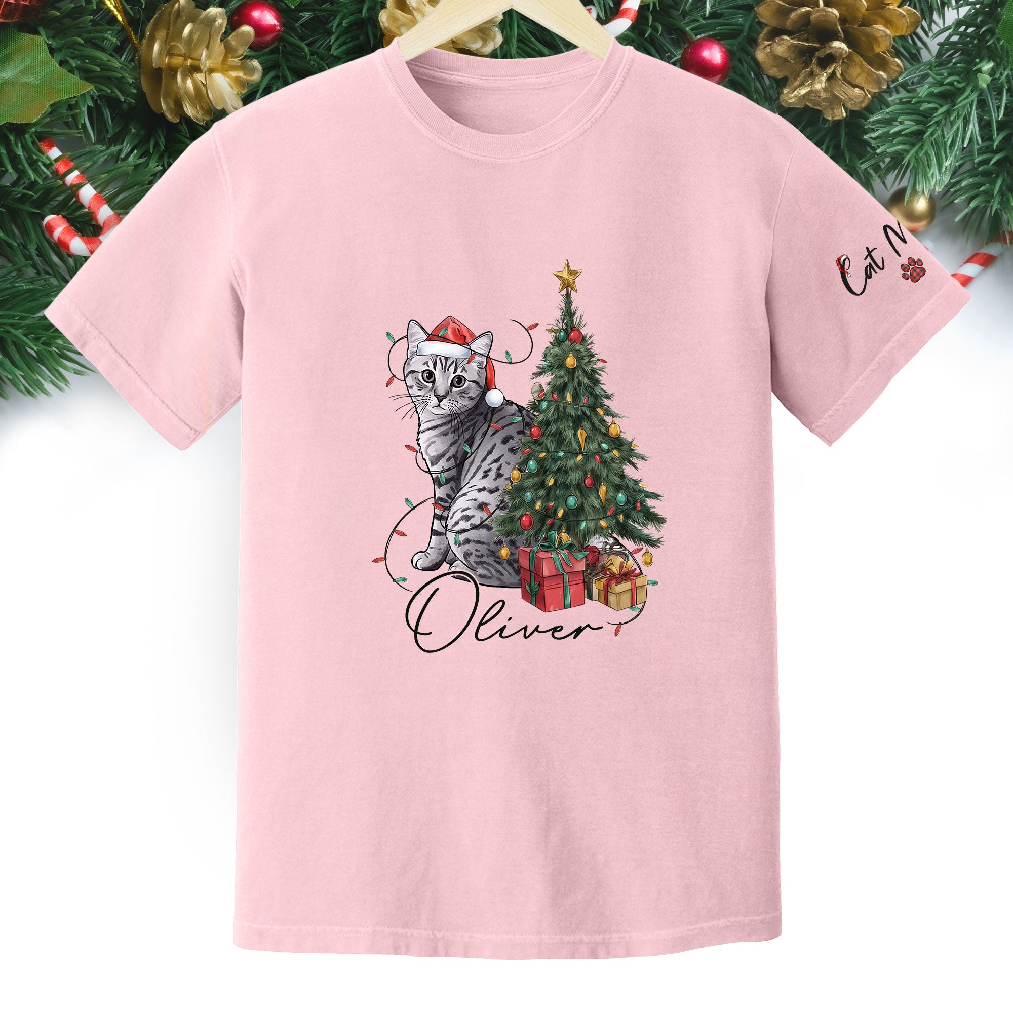 Custom Cat Christmas T-Shirt – Personalized Pet Photo Shirt, Cute Holiday Gift for Pet Lovers