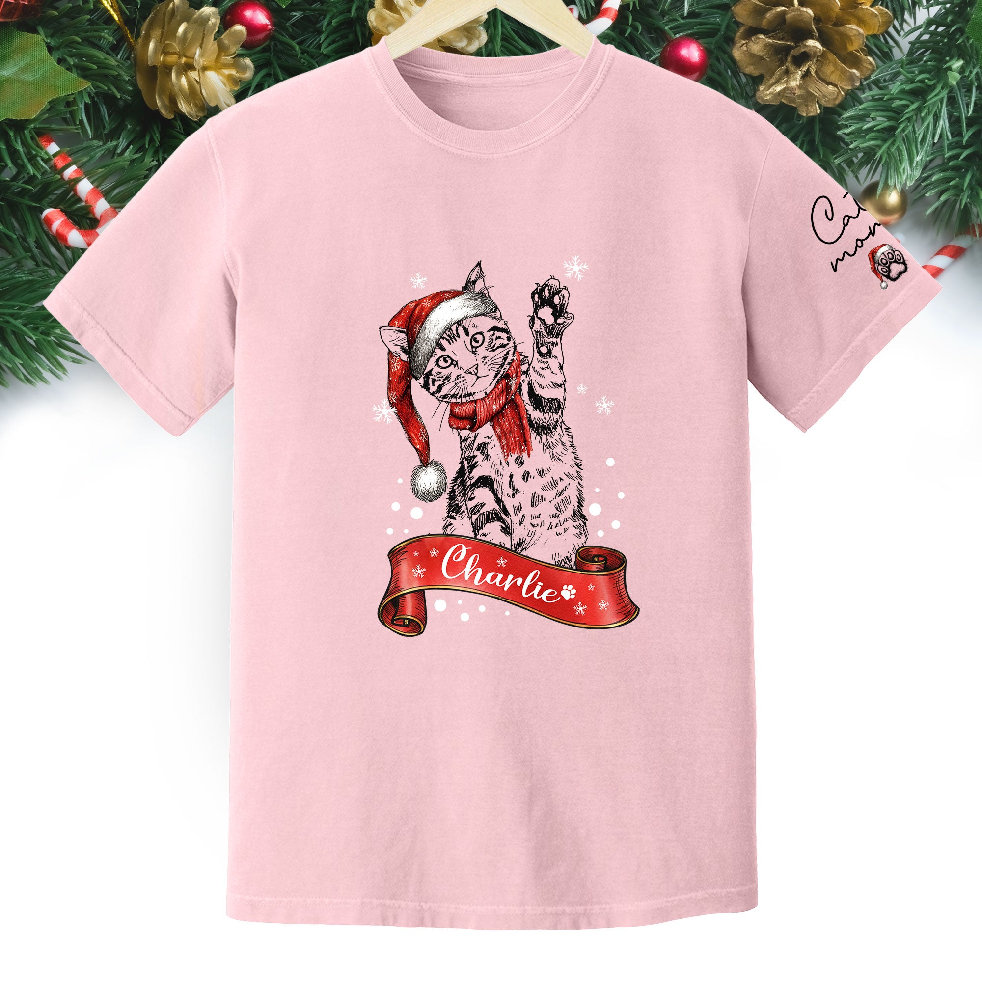 Personalized Cat Lover T-Shirt – Custom Pet Photo Christmas Shirt, Gift for Pet Lovers