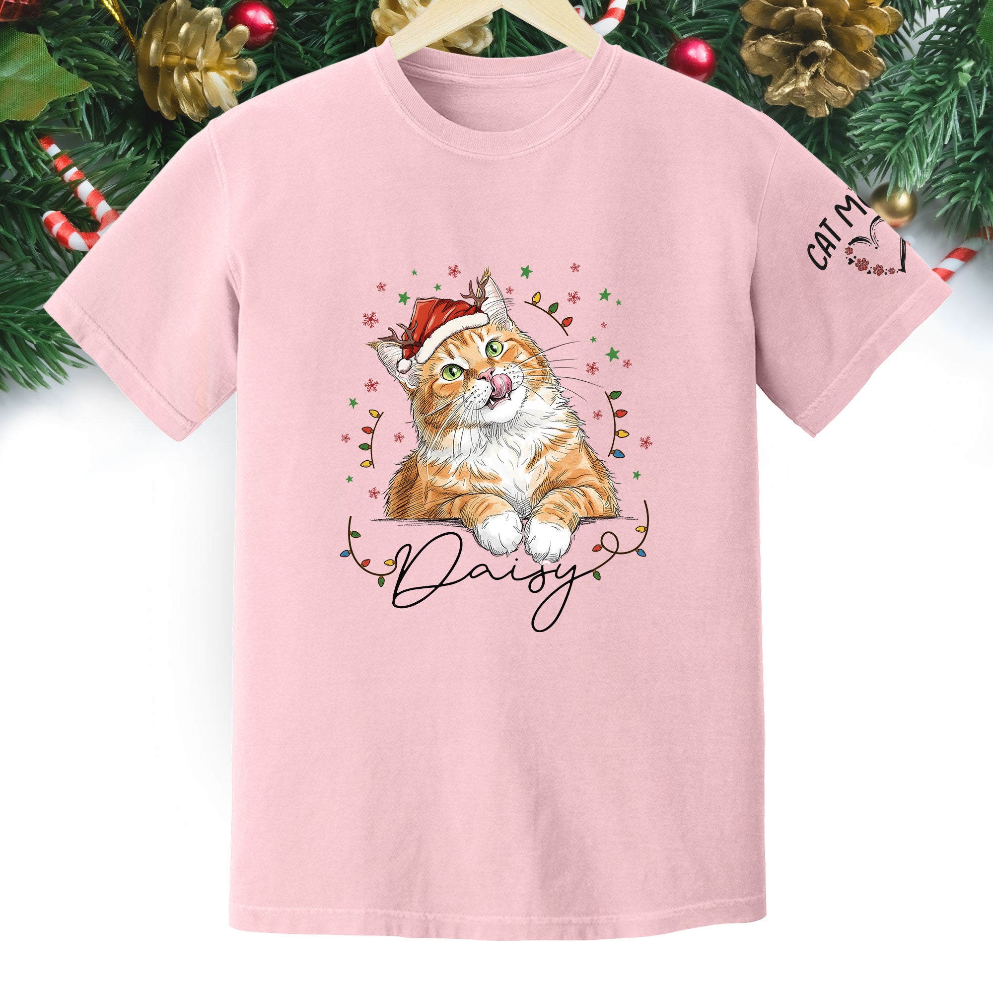 Christmas Cat T-Shirt – Custom Pet Photo Tee, Personalized Holiday Gift for Cat Lovers