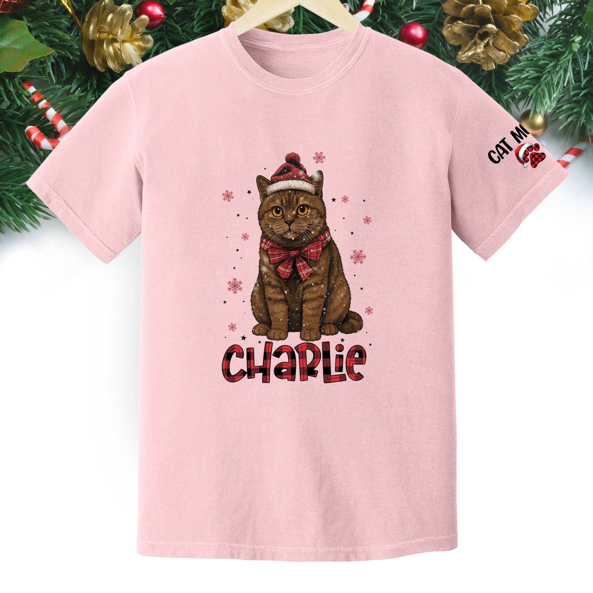 Personalized Cat Christmas Shirt – Custom Pet Photo Tee, Holiday Gift for Cat Mom