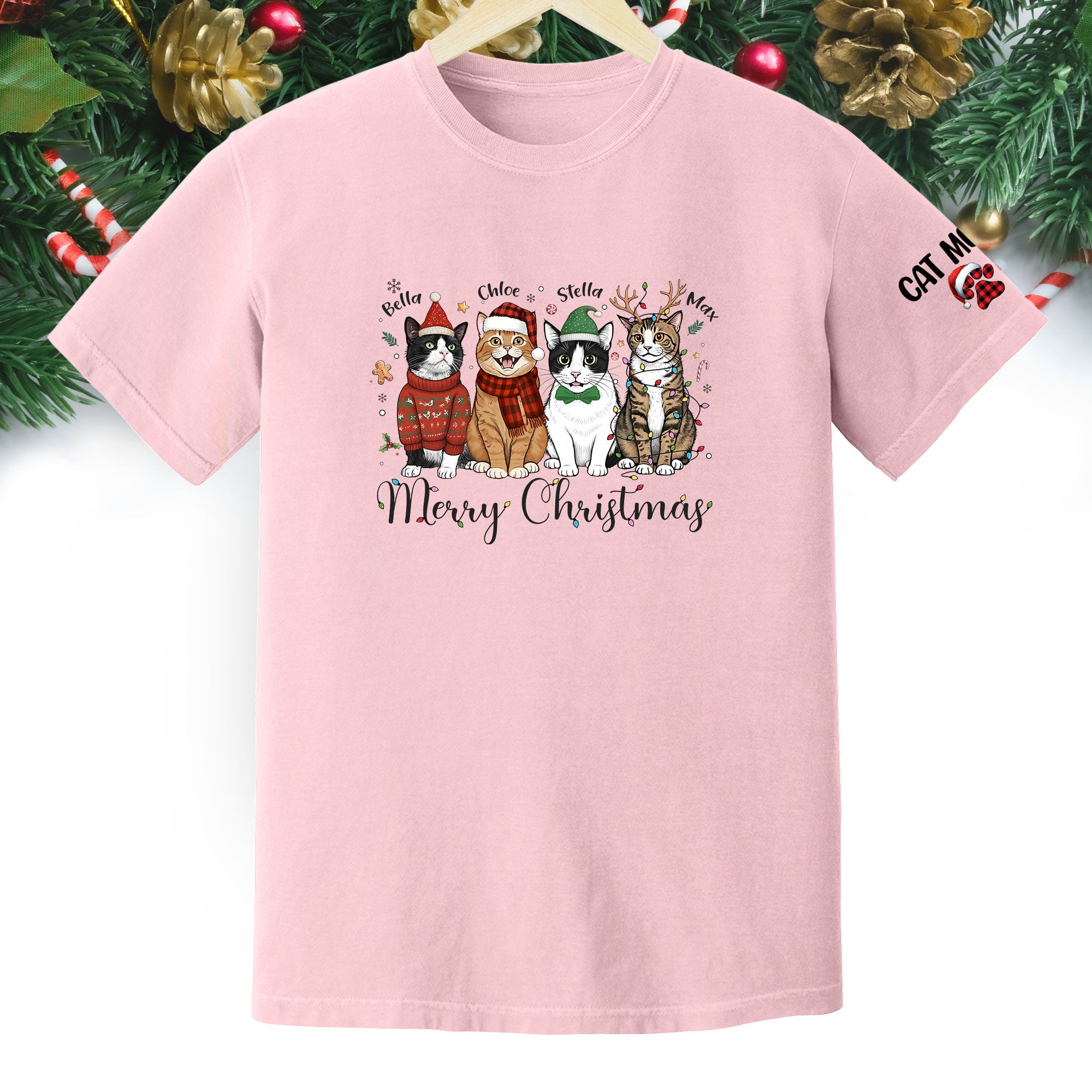 Custom Cat Lover T-Shirt – Personalized Pet Photo Christmas Shirt, Cute Gift for Women