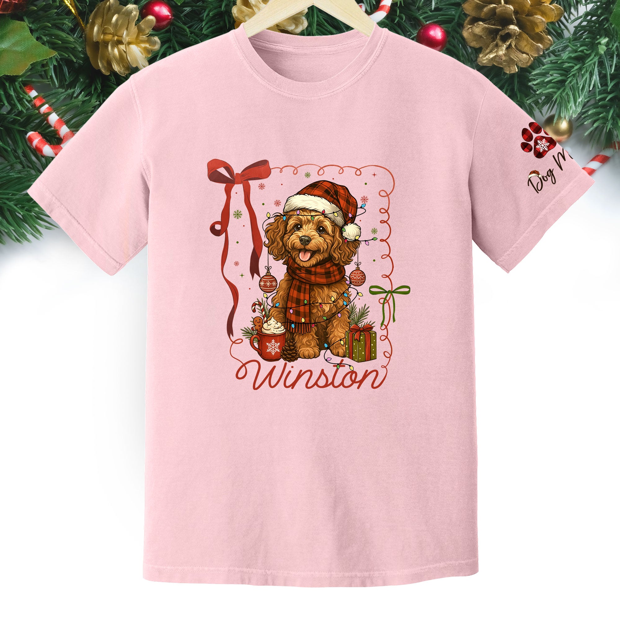 Dog Mom Christmas Shirt – Custom Pet Face T-Shirt, Personalized Holiday Gift Idea