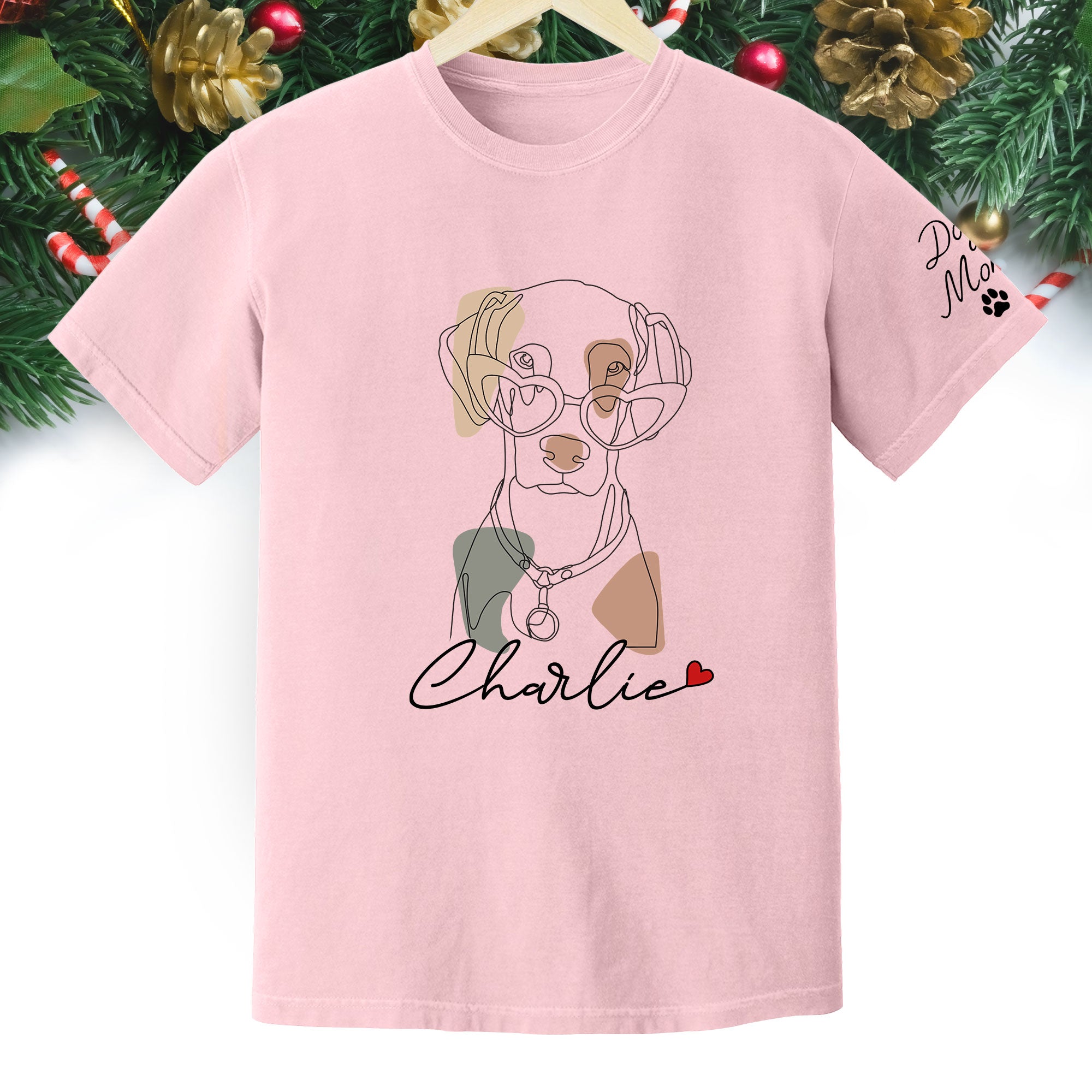 Christmas Dog Mom T-Shirt – Personalized Pet Photo Shirt, Custom Holiday Gift for Women