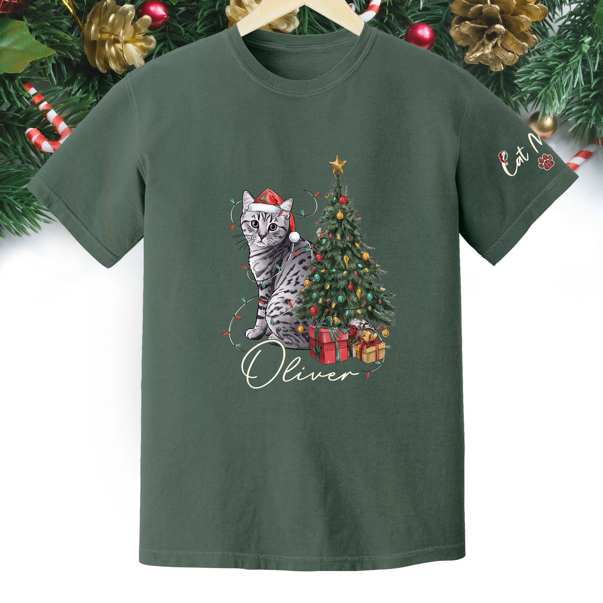 Custom Cat Christmas T-Shirt – Personalized Pet Photo Shirt, Cute Holiday Gift for Pet Lovers