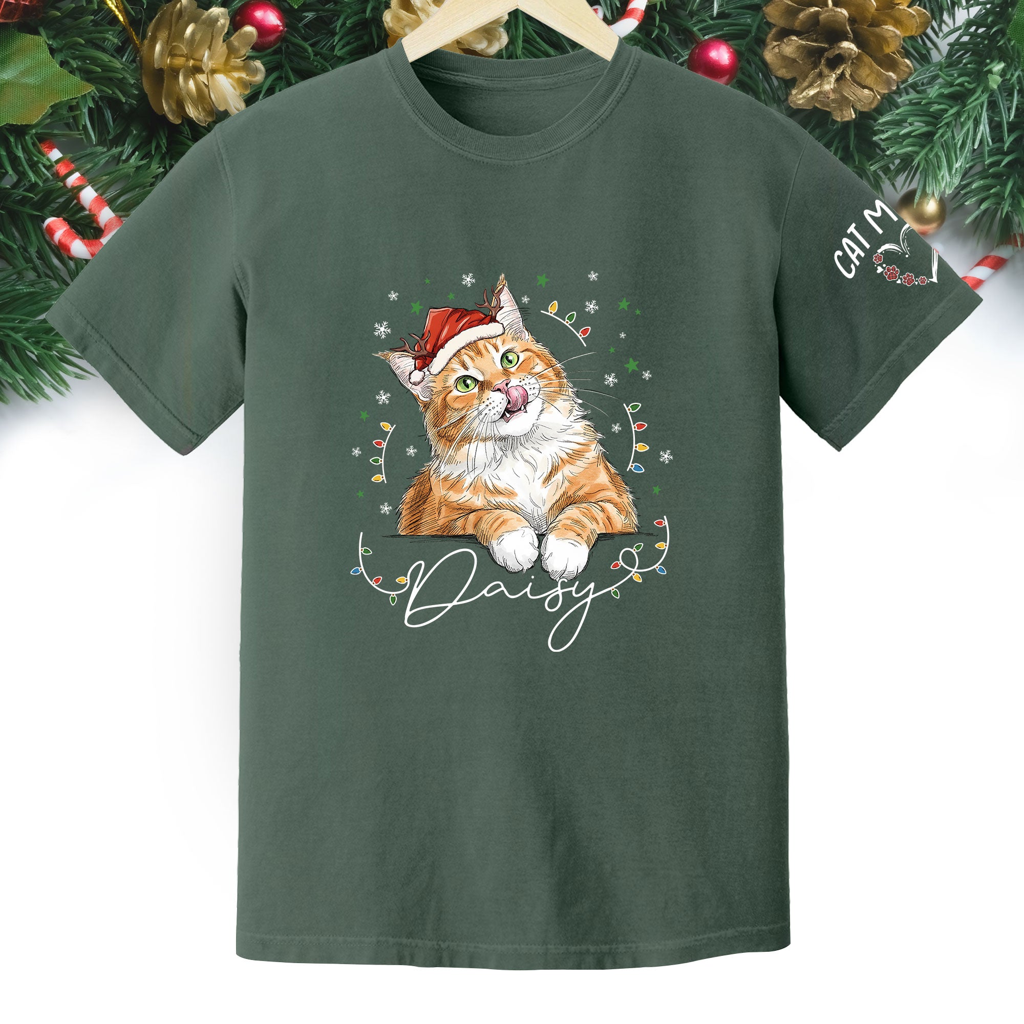 Christmas Cat T-Shirt – Custom Pet Photo Tee, Personalized Holiday Gift for Cat Lovers