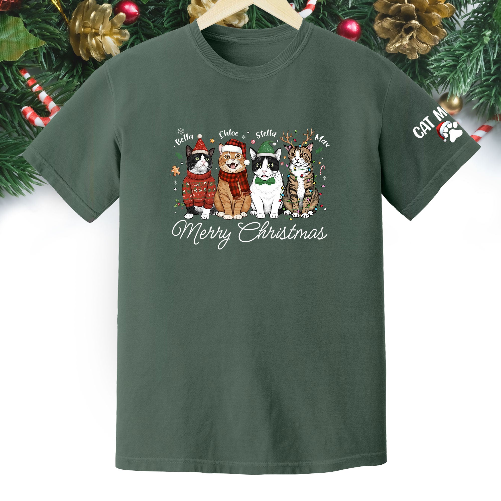 Custom Cat Lover T-Shirt – Personalized Pet Photo Christmas Shirt, Cute Gift for Women