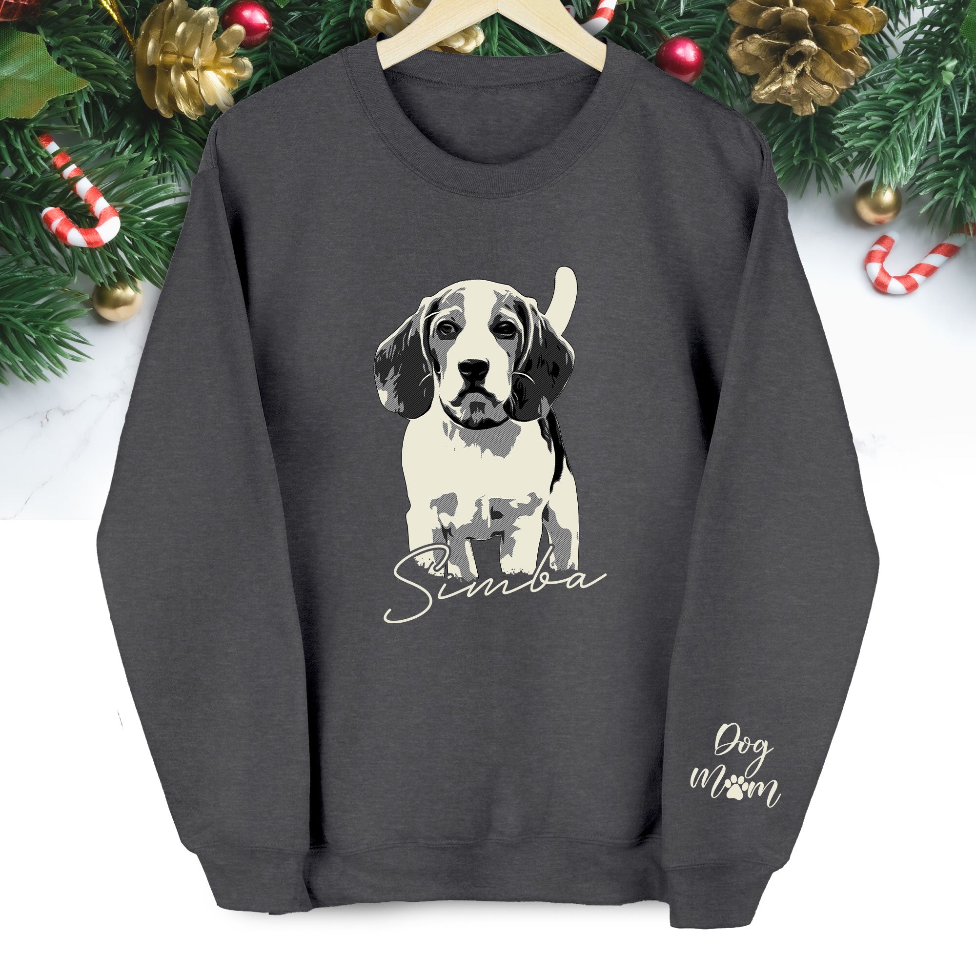 Custom Dog Lover Sweatshirt with Name & Sleeve Print – Cute Pet Portrait Gift