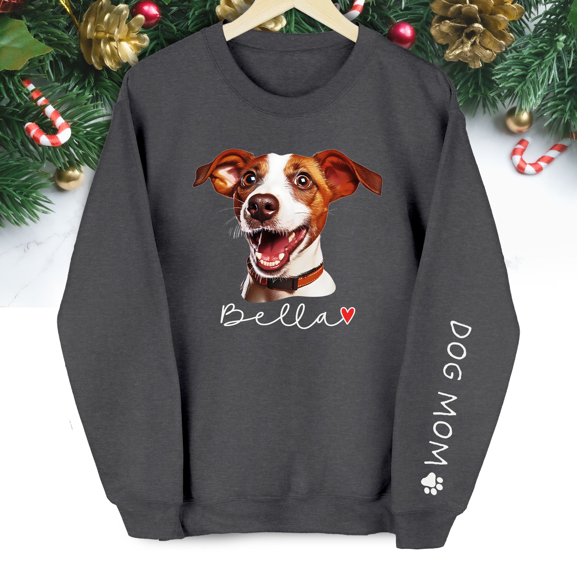 Personalized Dog Christmas Sweatshirt – Custom Pet Photo Pullover, Gift for Dog Mom