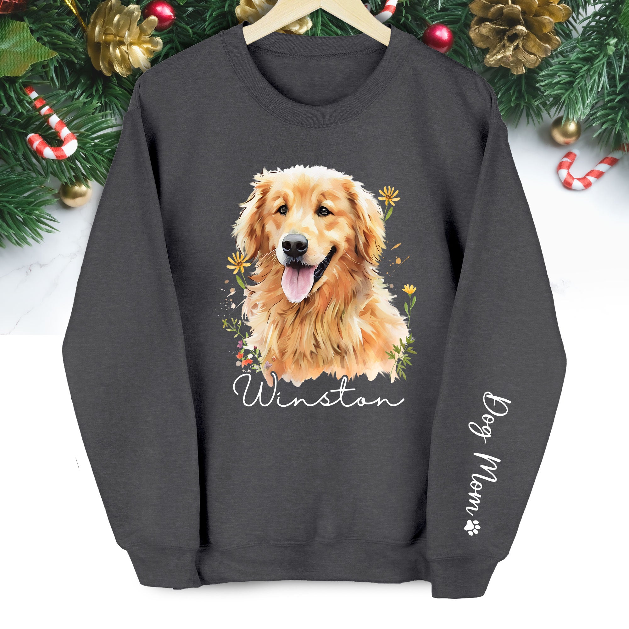 Custom Dog Portrait Sweatshirt – Personalized Pet Christmas Gift for Dog Mom & Pet Lovers