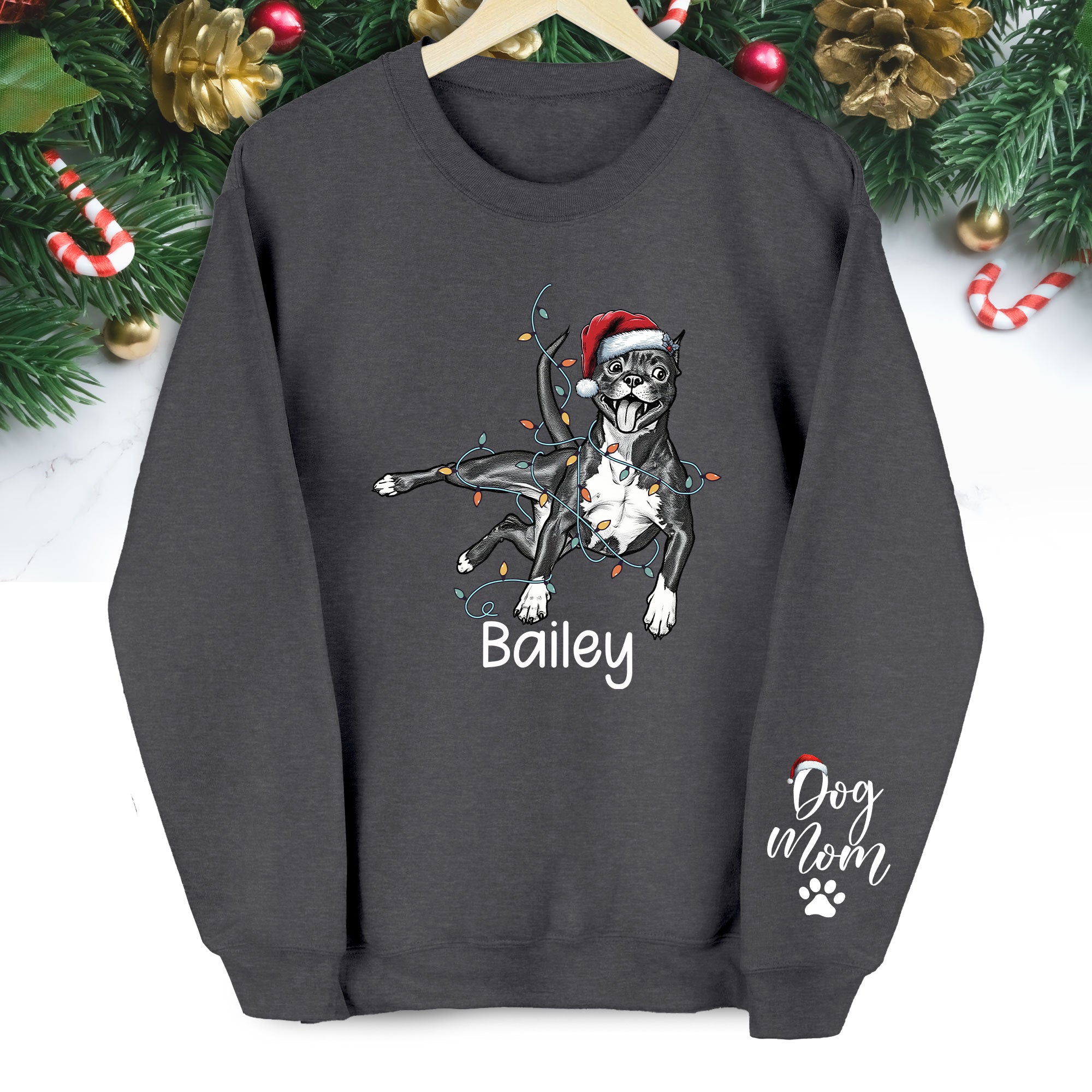 Custom Christmas Pet Portrait Sweatshirt – Personalized Dog Lover Gift for Dog Mom & Dog Dad