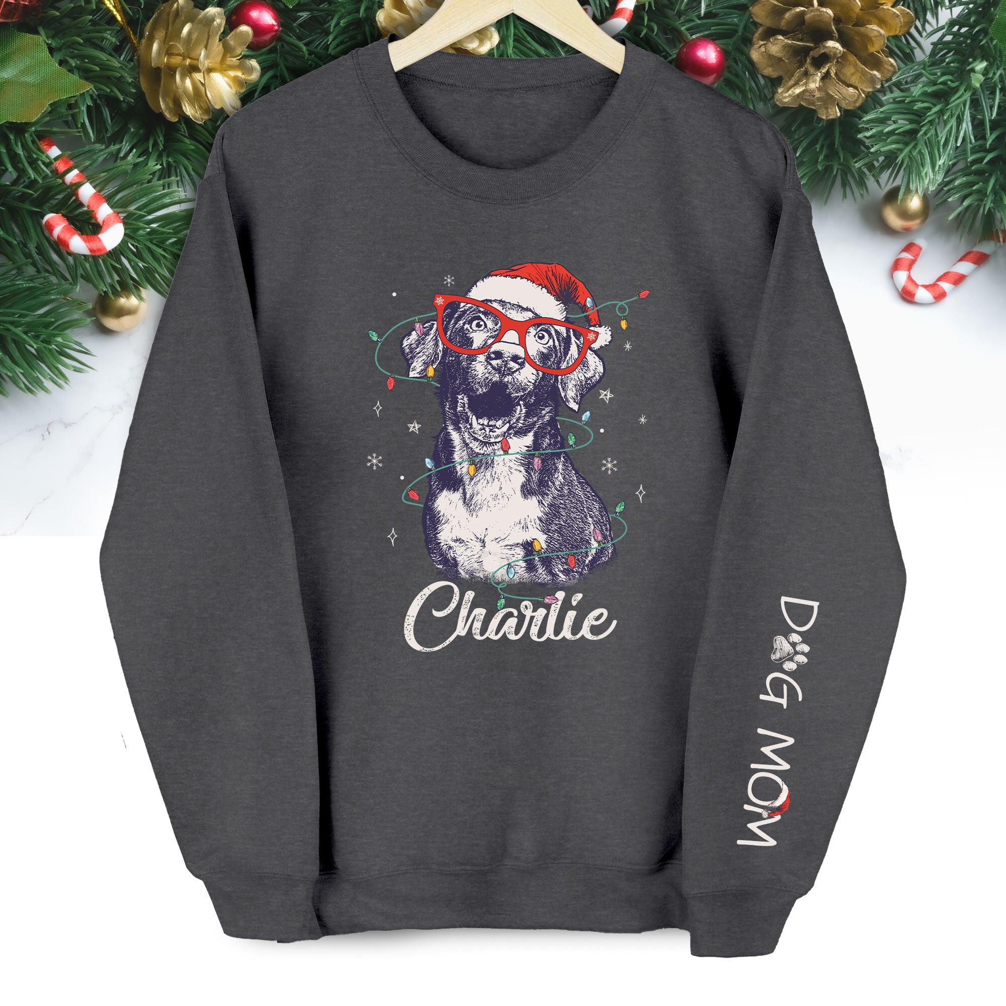 Custom Christmas Pet Portrait Sweatshirt – Personalized Dog Mom Gift – Holiday Pet Illustration