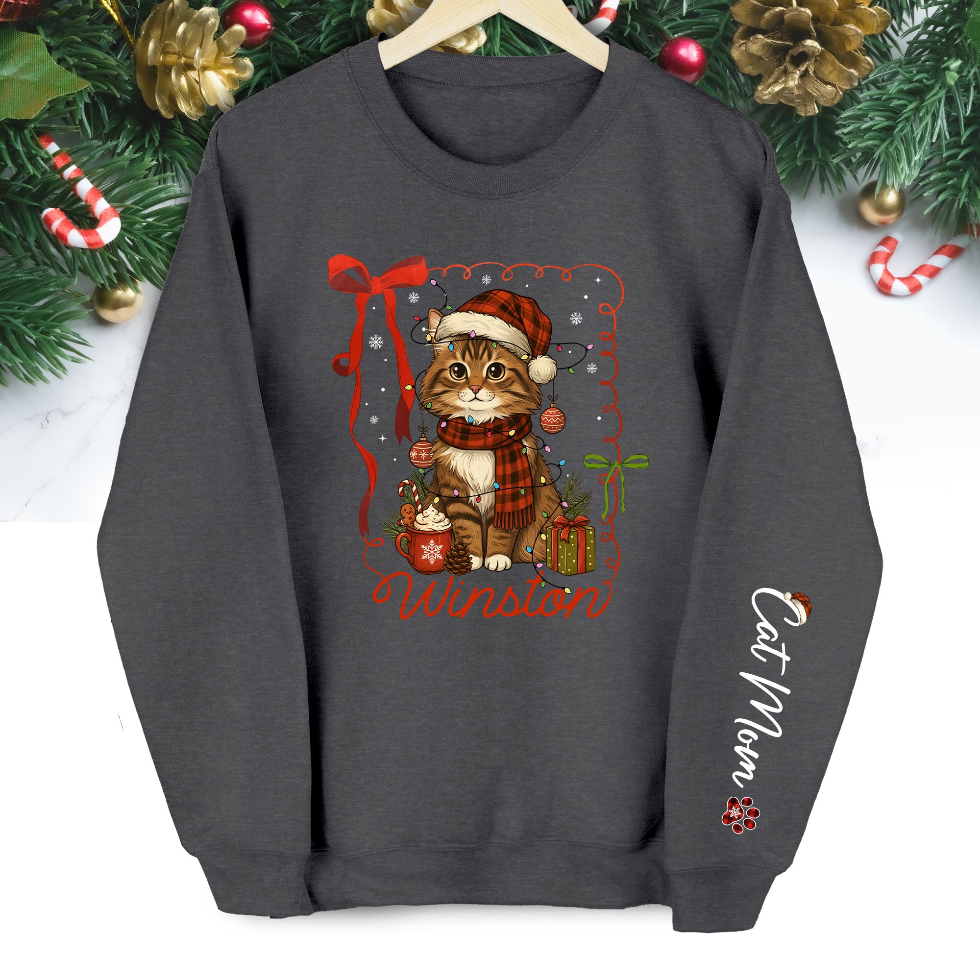 Custom Cat Christmas Personalized Pet Portrait Holiday Gift Sweatshirt for Cat Moms