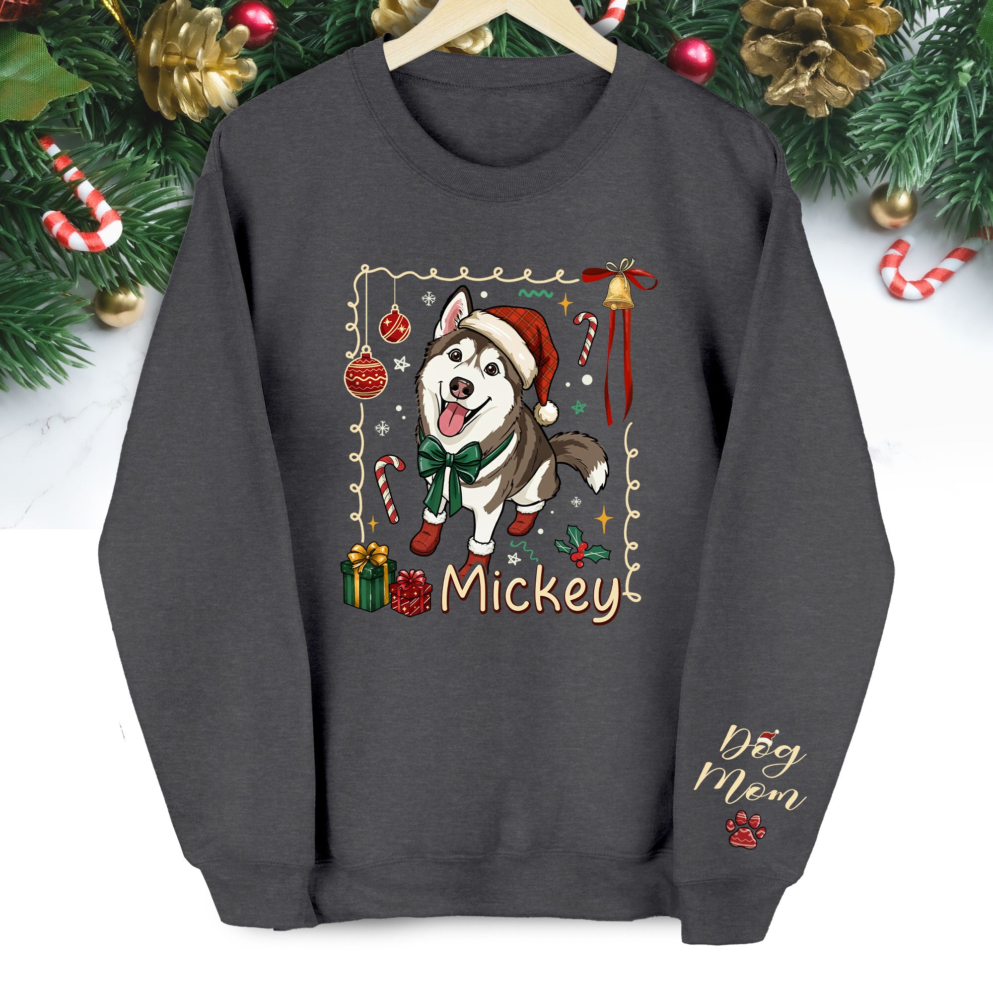 Personalized Dog Mom Sweatshirt – Custom Christmas Sweatshirt for Women