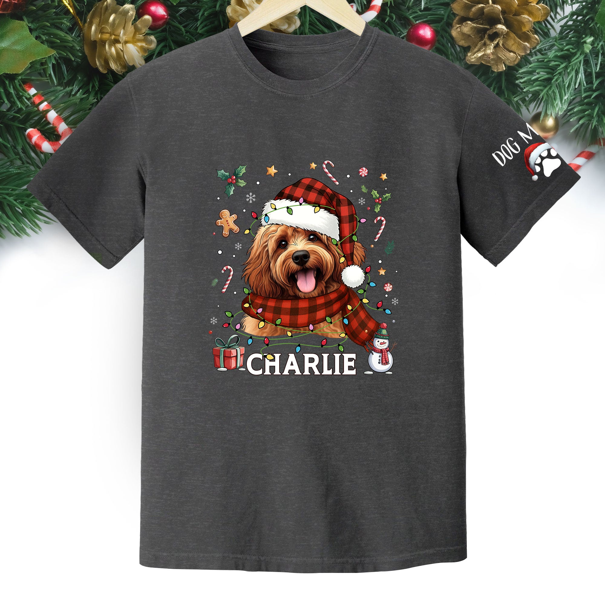 Custom Dog Christmas T-Shirt – Personalized Pet Photo Shirt, Holiday Gift for Dog Mom