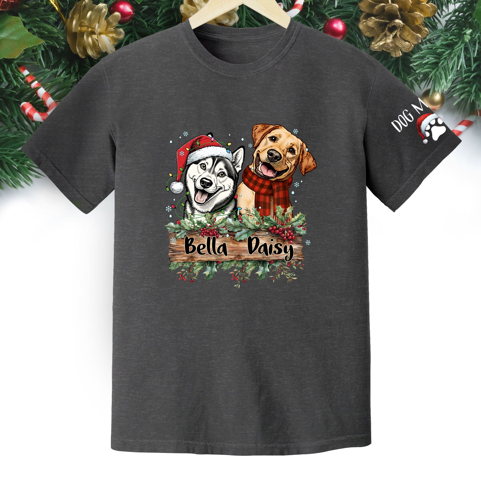 Christmas Dog T-Shirt – Custom Pet Photo Tee, Personalized Holiday Gift for Dog Lovers