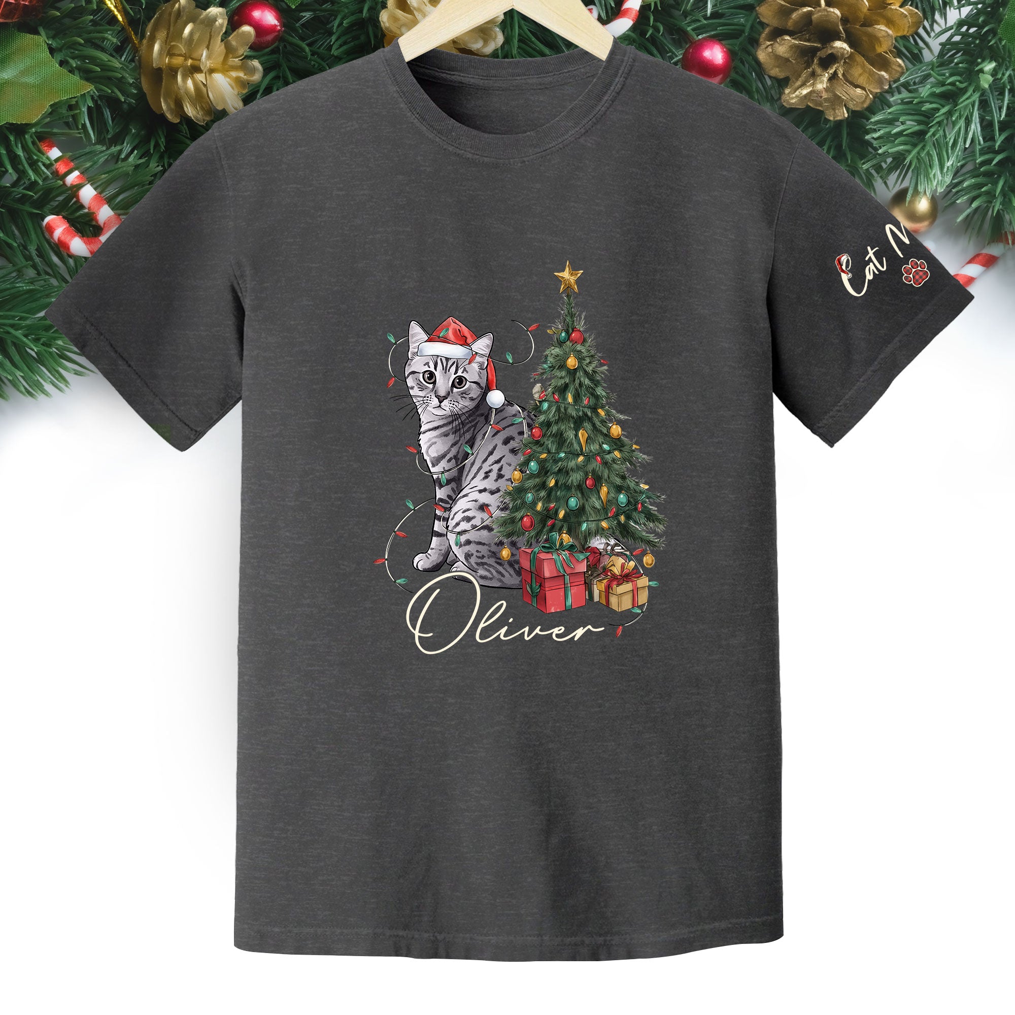 Custom Cat Christmas T-Shirt – Personalized Pet Photo Shirt, Cute Holiday Gift for Pet Lovers