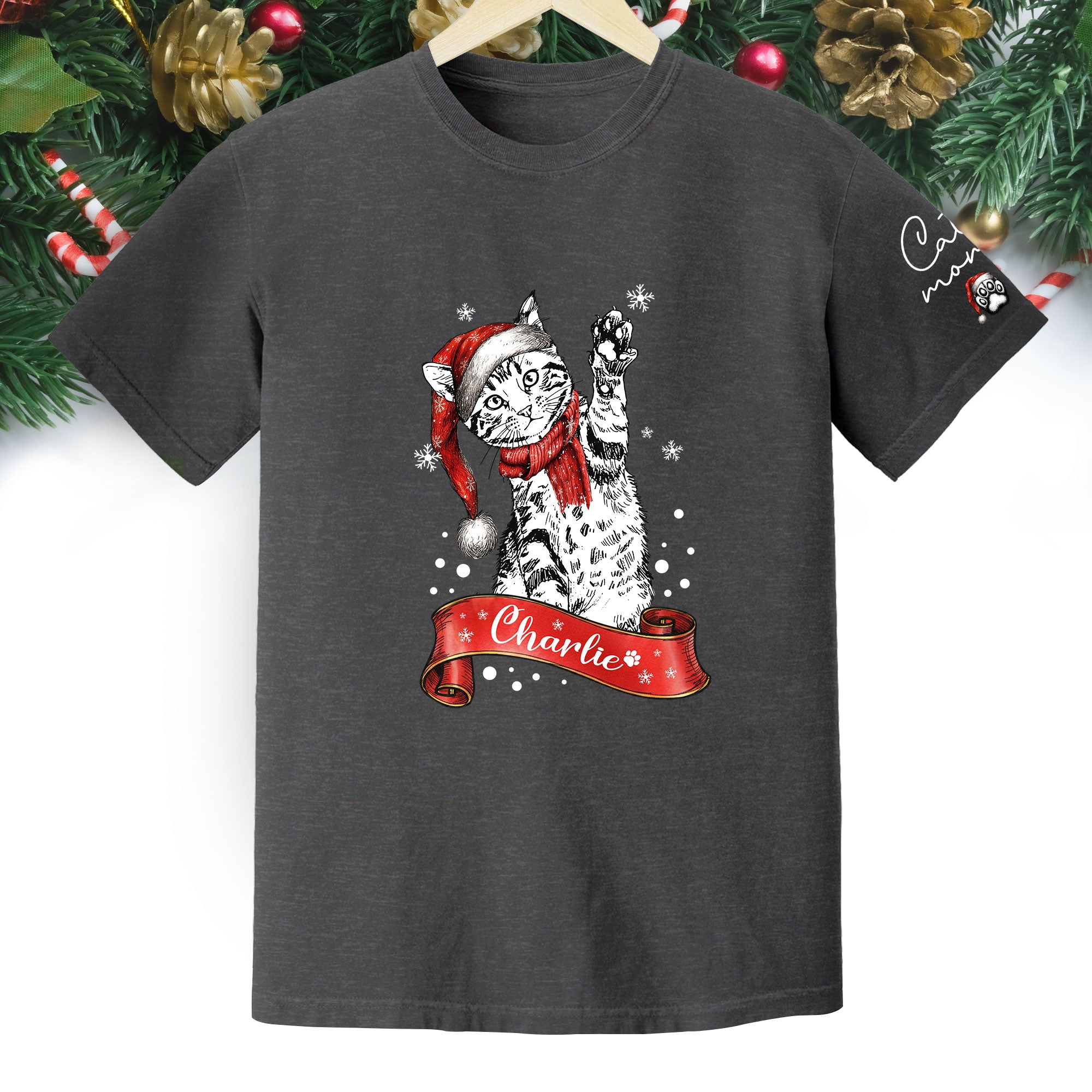 Personalized Cat Lover T-Shirt – Custom Pet Photo Christmas Shirt, Gift for Pet Lovers