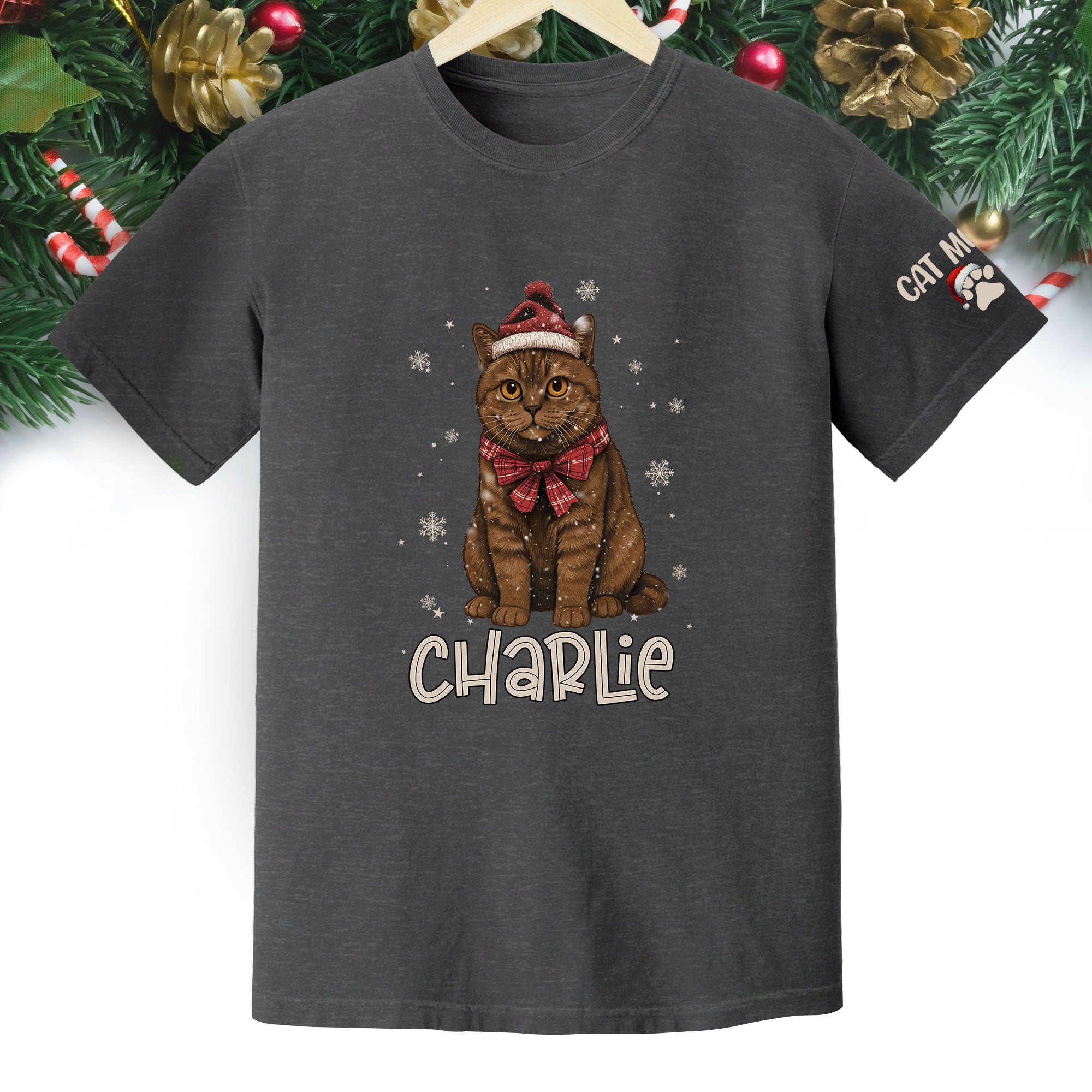 Personalized Cat Christmas Shirt – Custom Pet Photo Tee, Holiday Gift for Cat Mom
