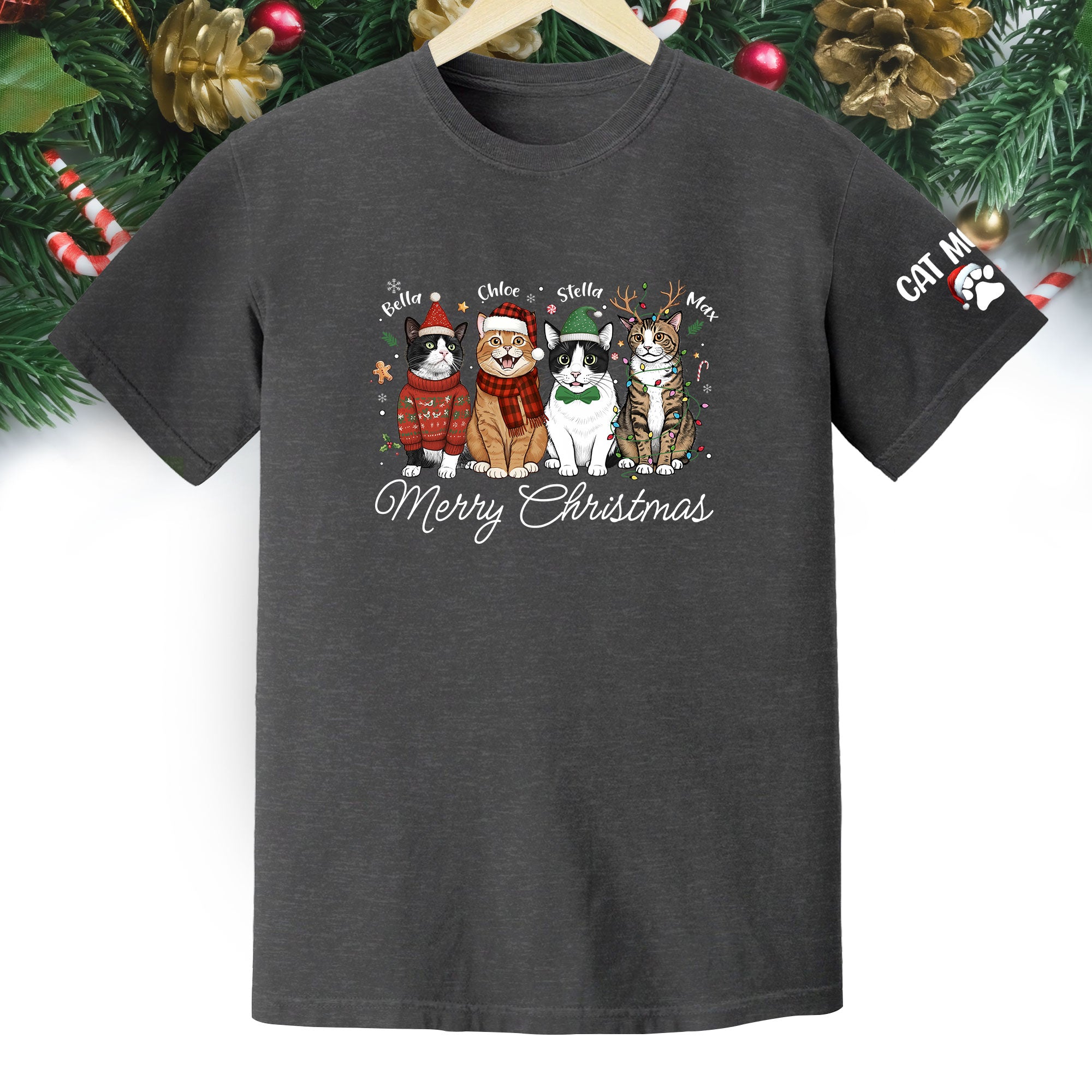 Custom Cat Lover T-Shirt – Personalized Pet Photo Christmas Shirt, Cute Gift for Women
