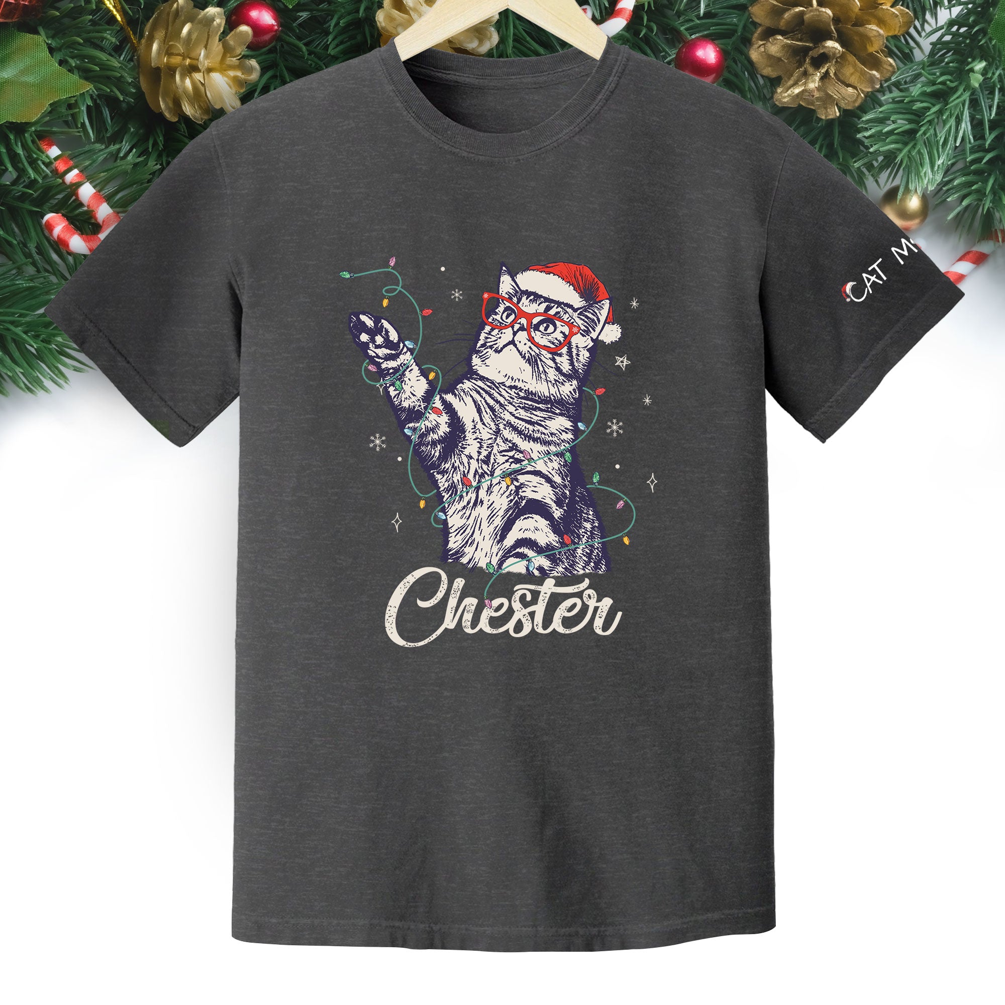 Personalized Cat Christmas Shirt – Custom Pet Photo T-Shirt, Holiday Gift for Cat Mom