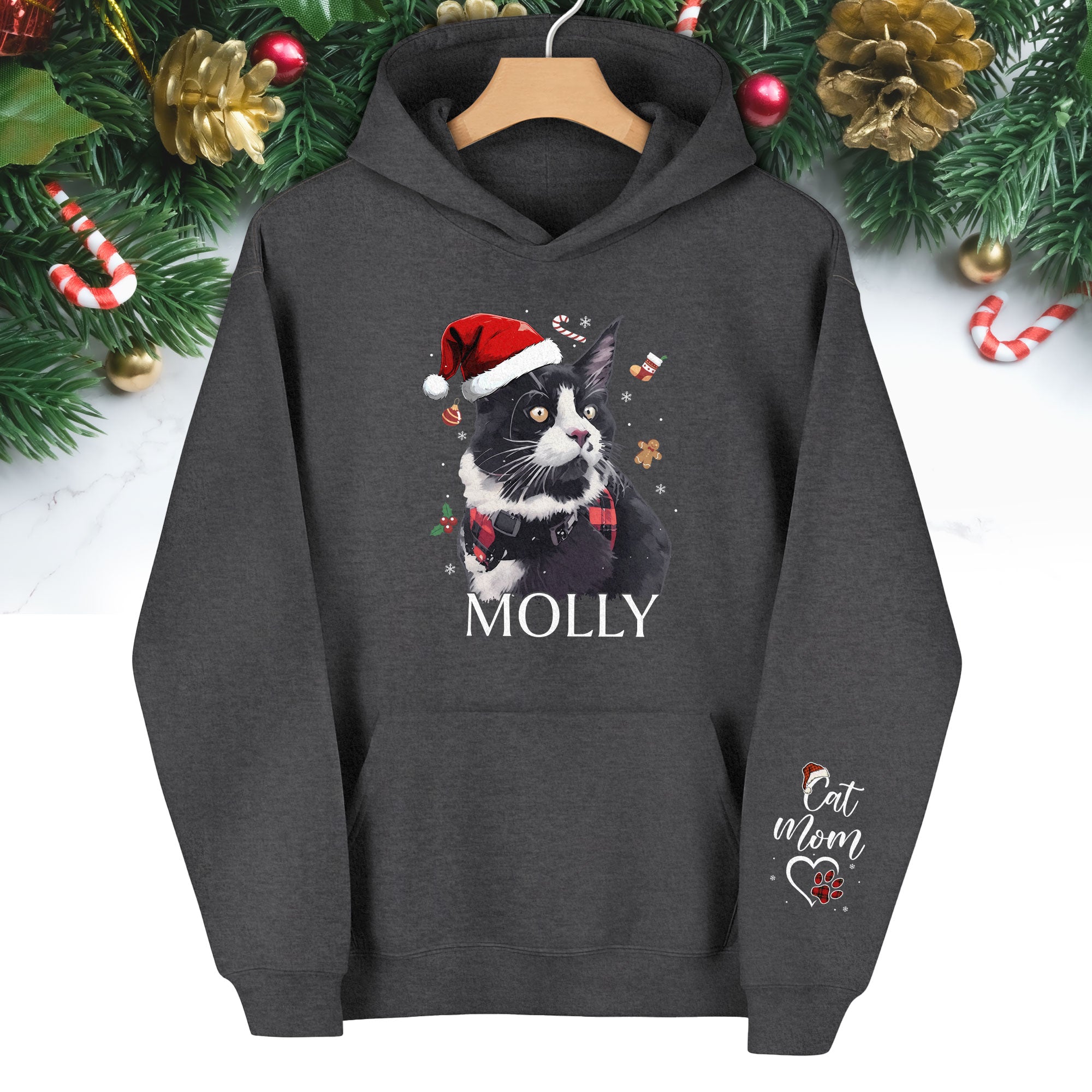 Custom Cat Photo Hoodie – Personalized Holiday Hoodie with Cat Design for Cat Moms