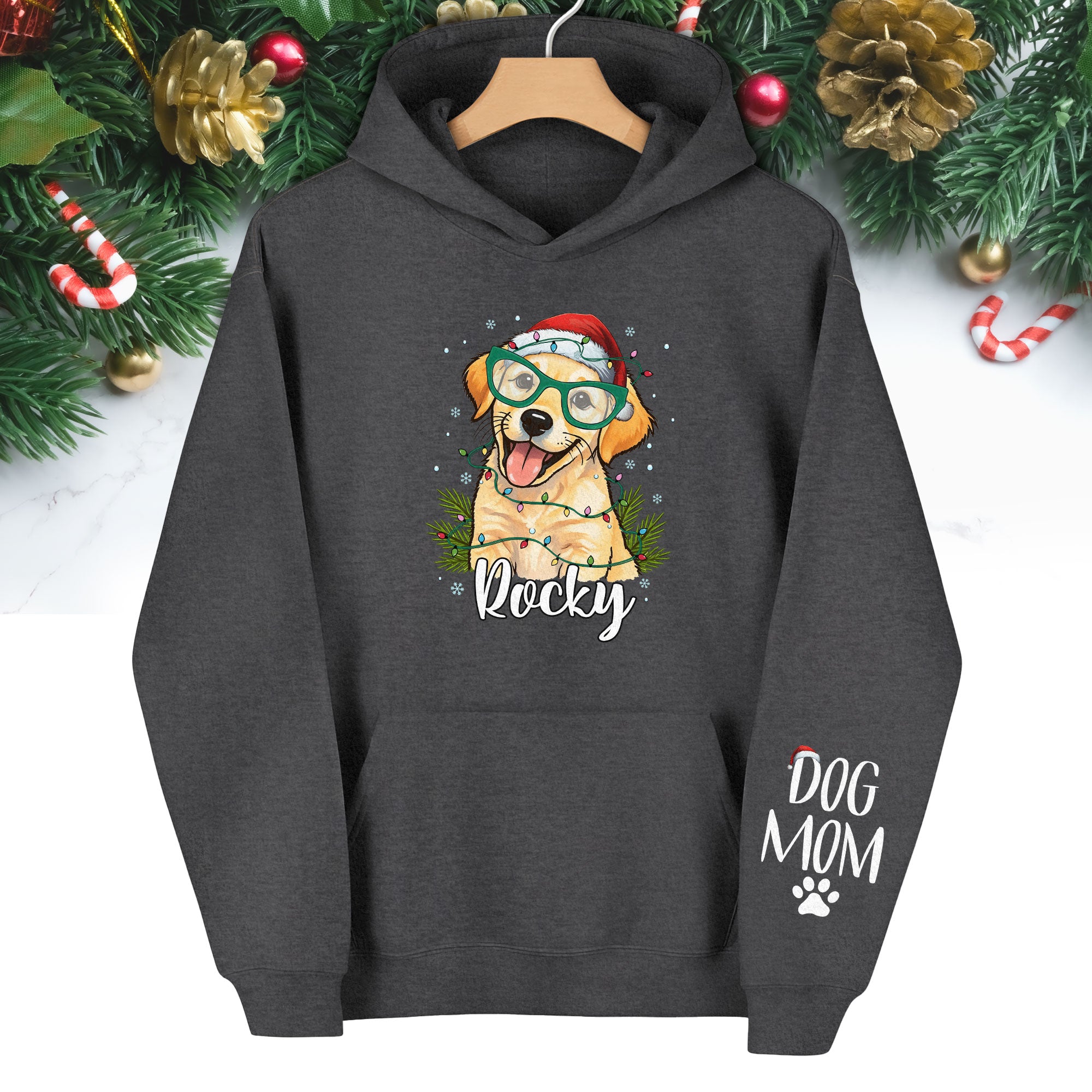 Custom Pet Photo Hoodie – Personalized Dog Mom Christmas Hoodie, Funny Gift for Women