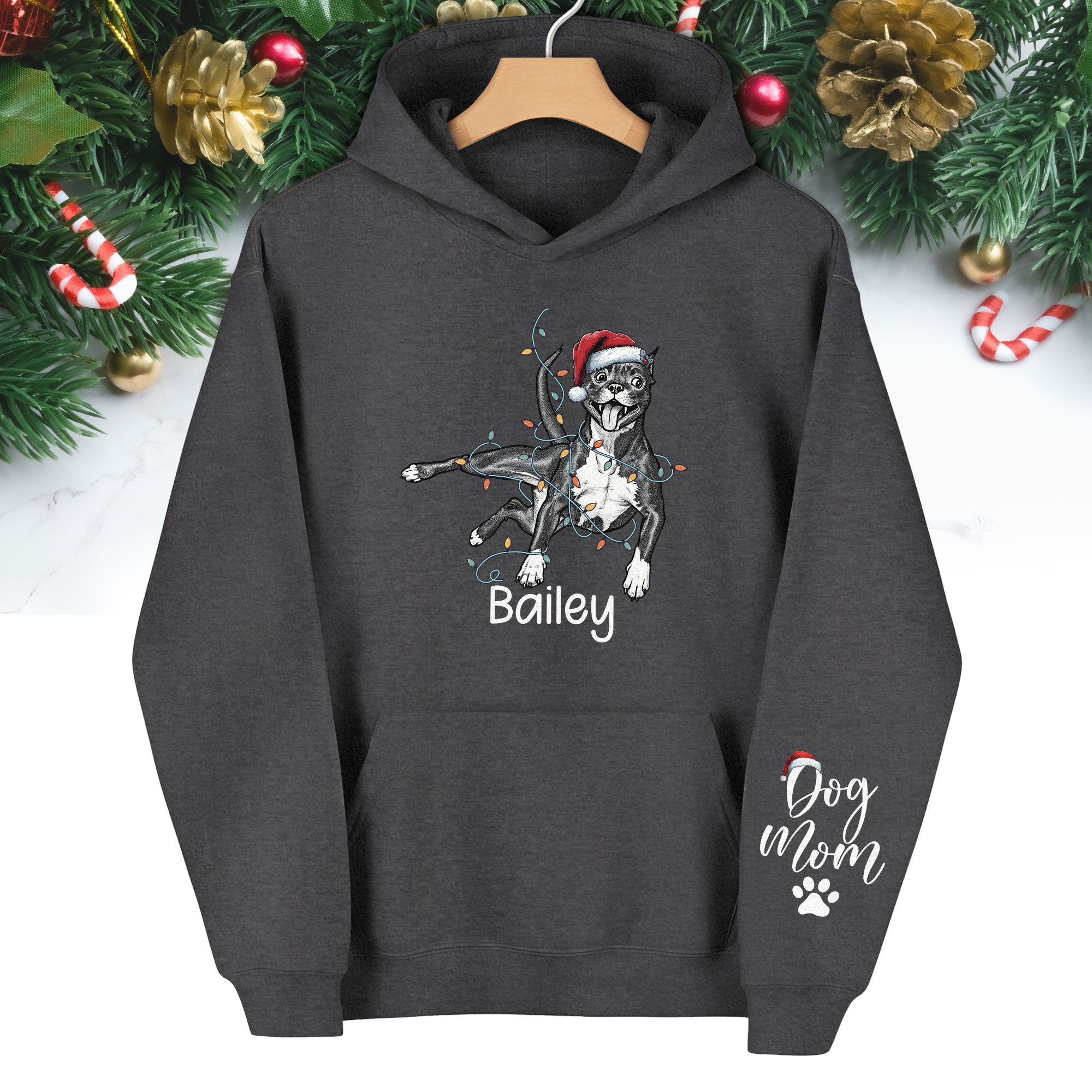 Christmas Dog Mom Hoodie – Personalized Pet Photo Hoodie, Custom Holiday Gift for Women