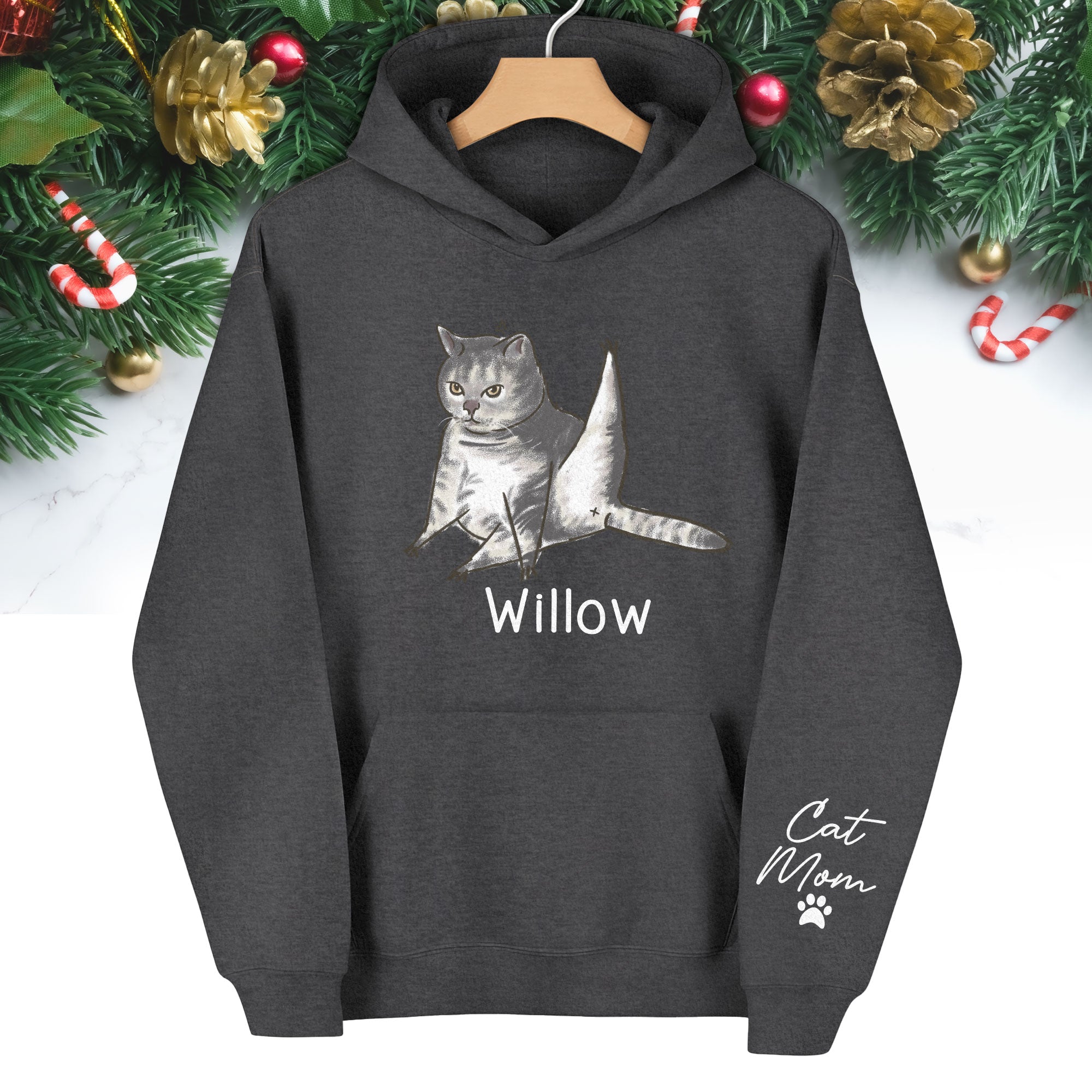 Custom Cat Mom Hoodie – Personalized Cat Hoodie with Pet Photo & Name, Funny Gift for Cat Lovers
