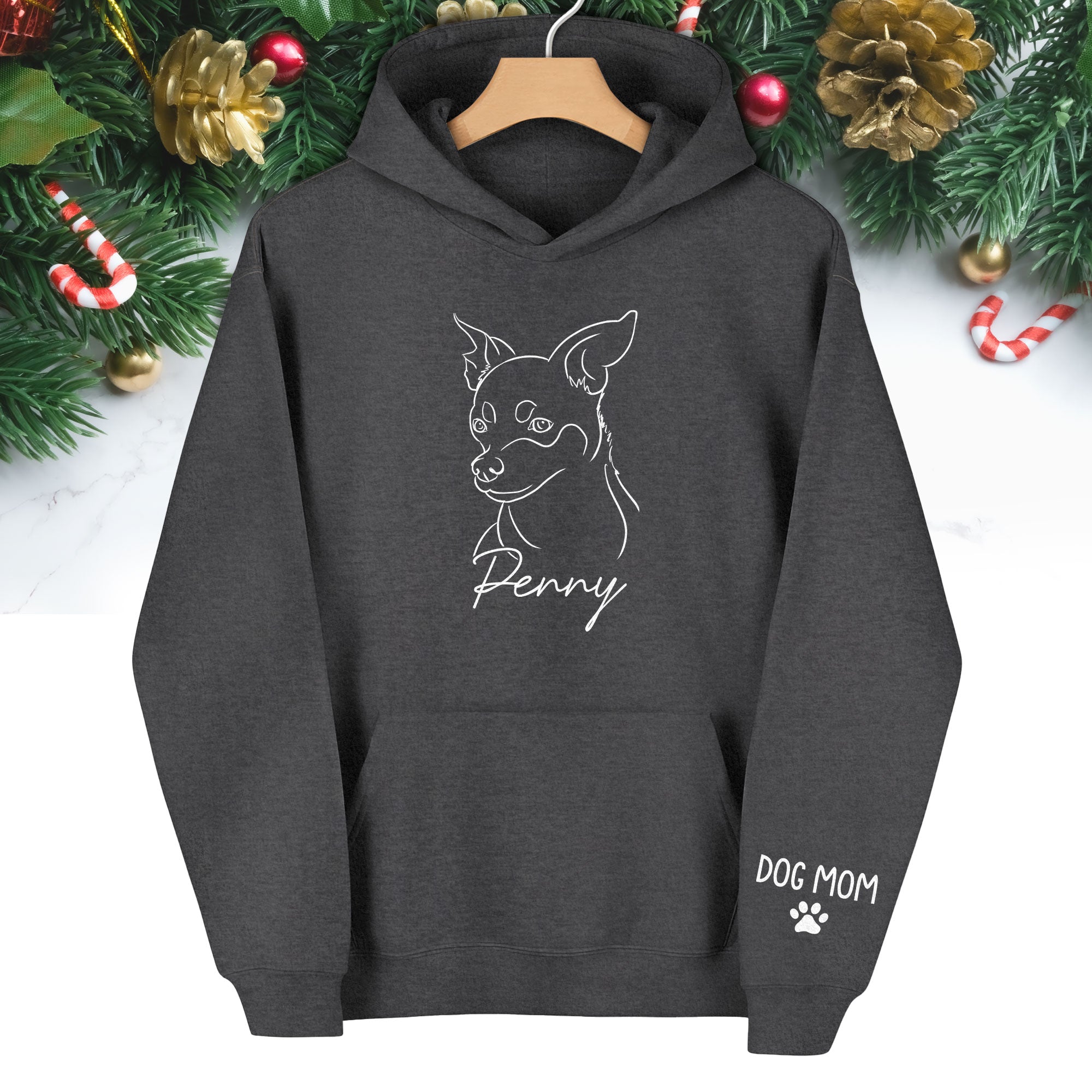 Personalized Dog Mom Hoodie – Custom Dog Line Art Hoodie with Pet Name, Unique Gift for Dog Lovers