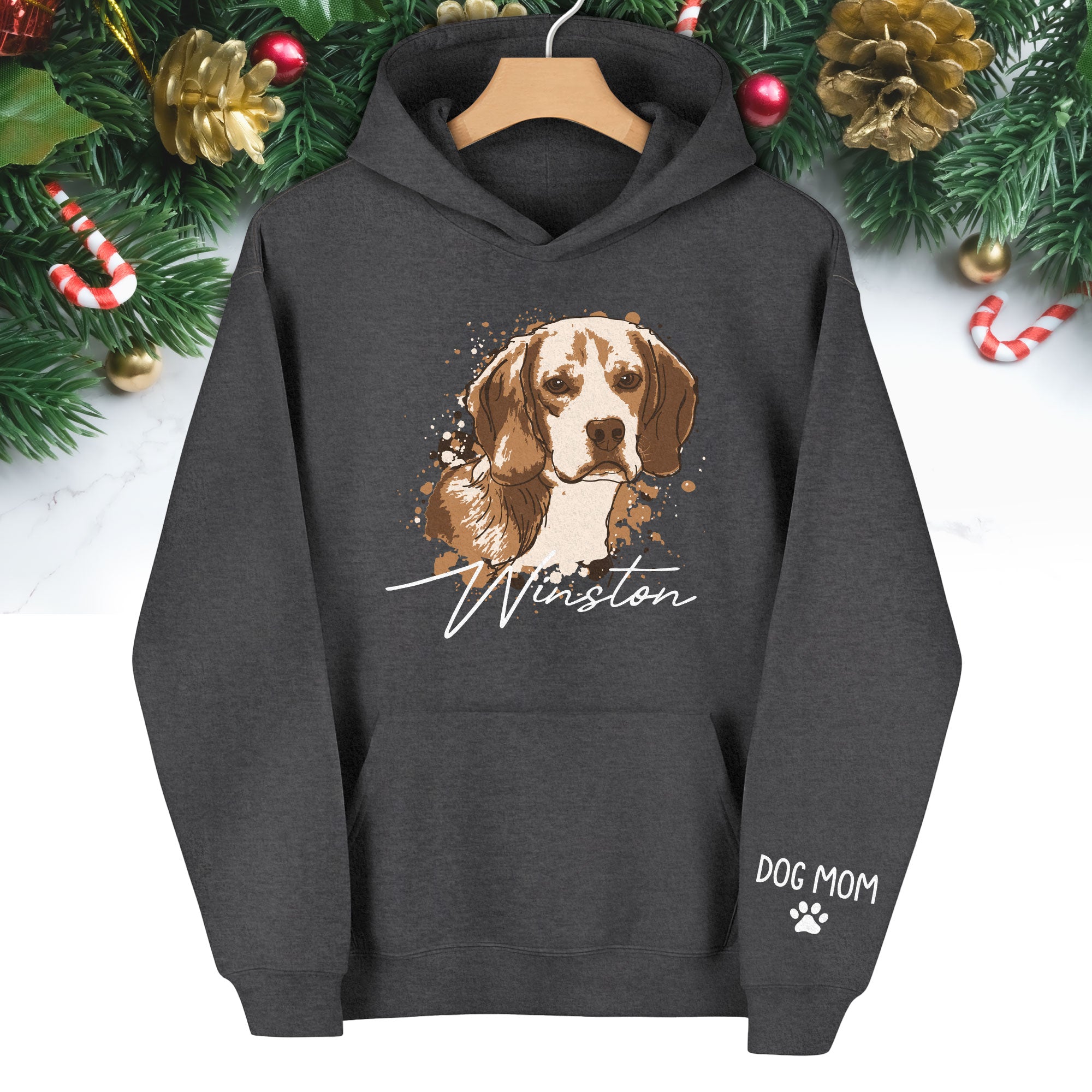 Personalized Dog Mom Hoodie – Custom Dog Portrait Hoodie with Pet Photo & Name, Unique Gift for Pet Lovers