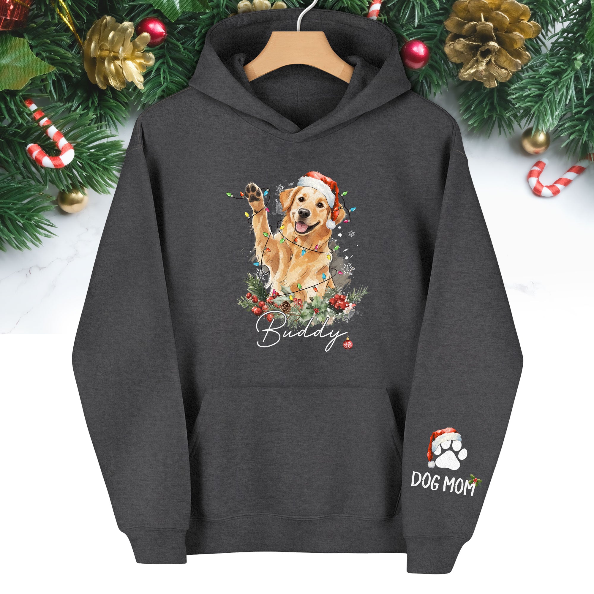 Personalized Dog Mom Hoodie – Custom Photo Hoodie with Your Dog’s Christmas Spirit