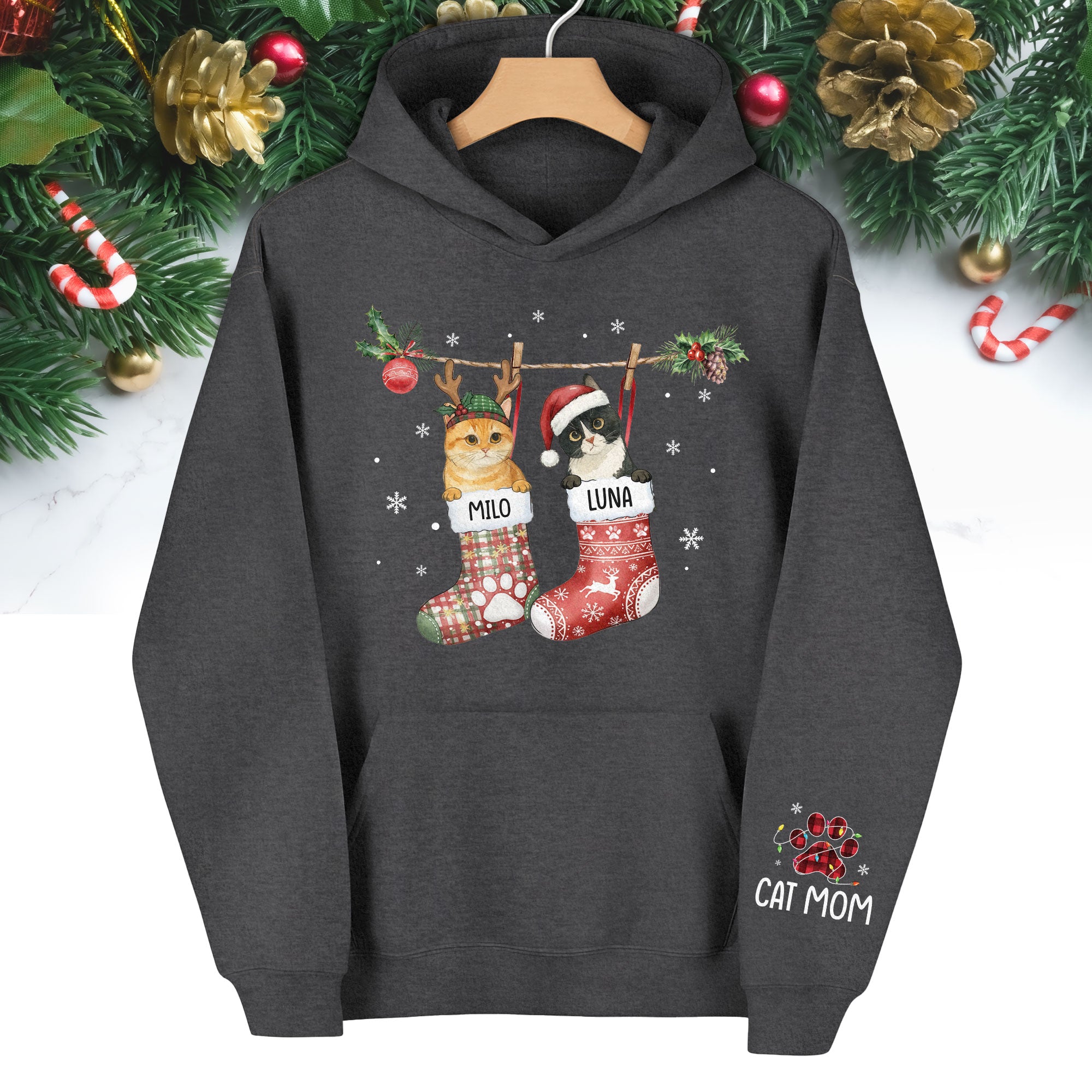 Christmas Cat Lover Hoodie – Custom Pet Photo Hoodie, Personalized Gift for Women