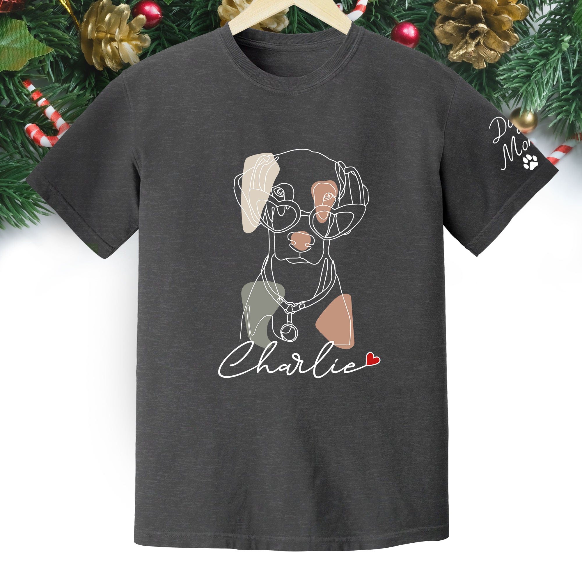 Christmas Dog Mom T-Shirt – Personalized Pet Photo Shirt, Custom Holiday Gift for Women