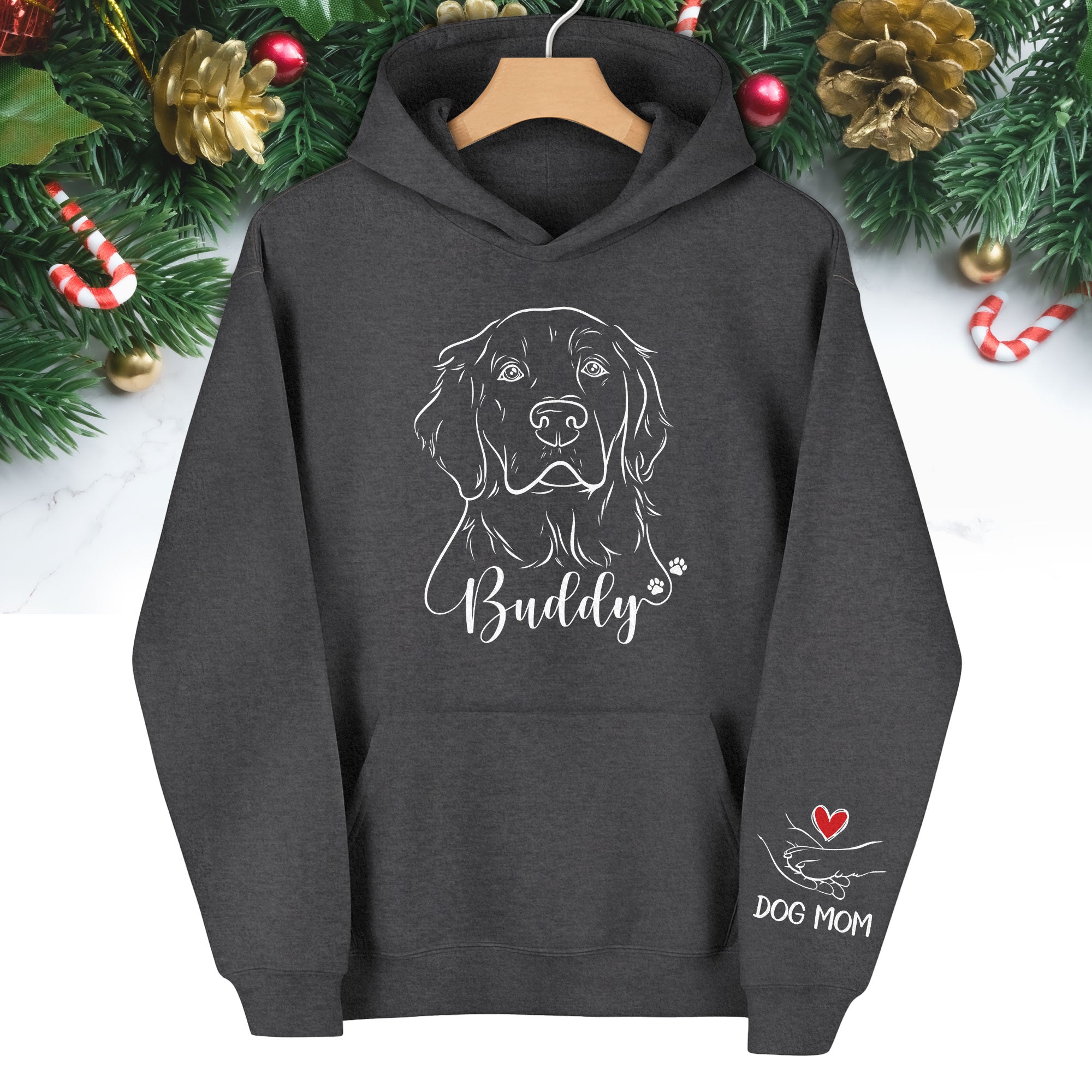Custom Pet Portrait Hoodie – Personalized Dog Line Art with Name, Dog Mom Gift
