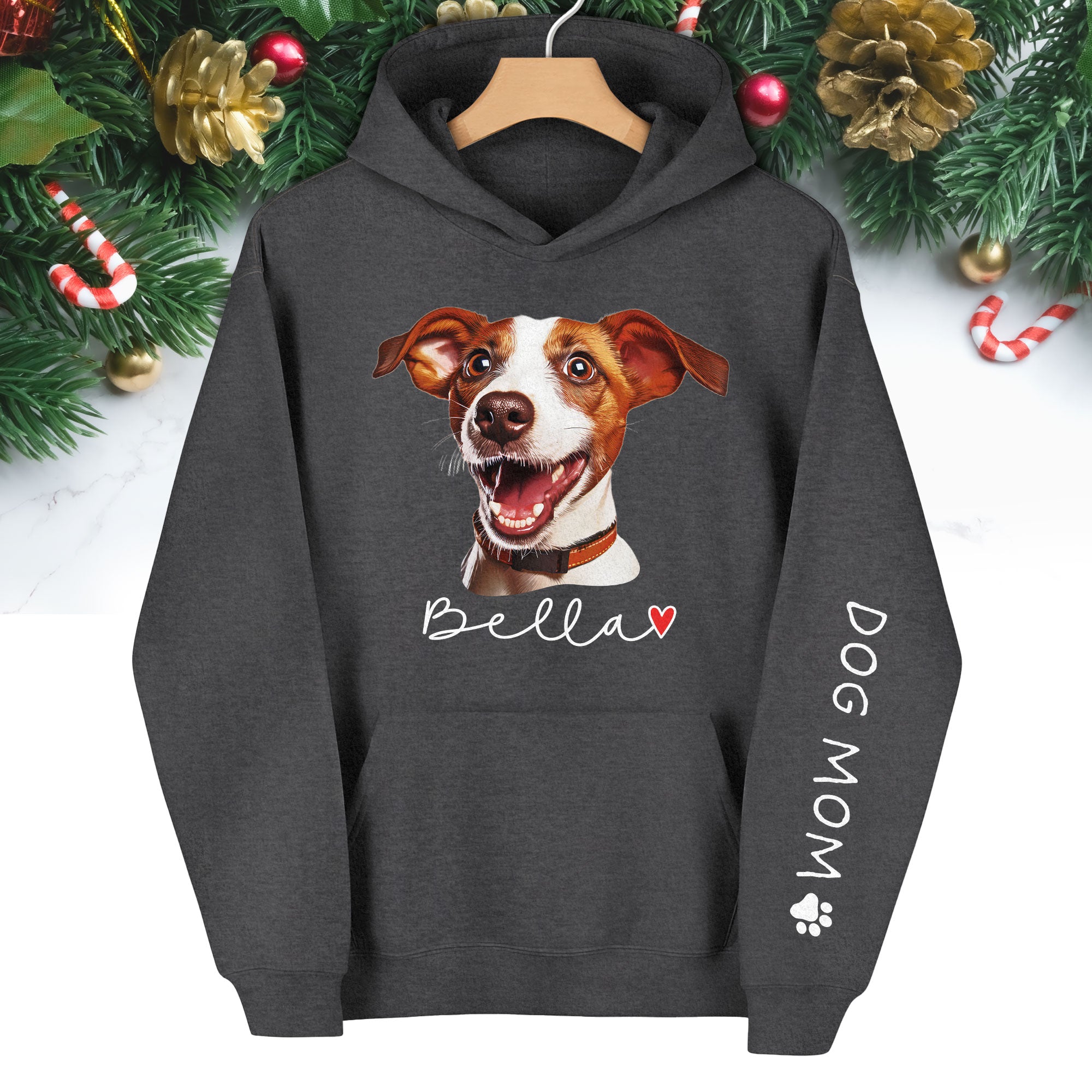 Custom Pet Photo Hoodie – Personalized Dog Photo Hoodie with Name, Dog Mom Gift
