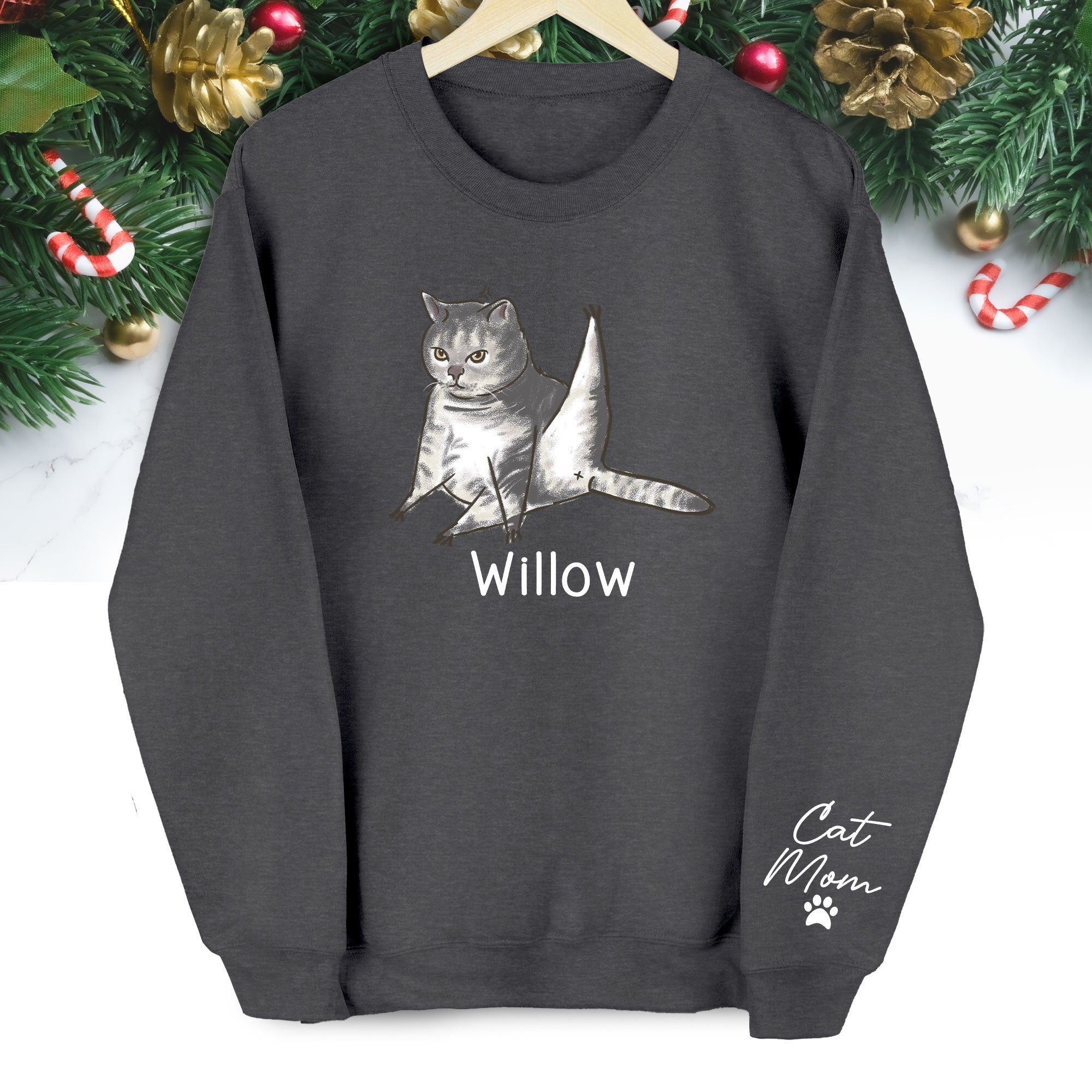 Custom Cat Lover Sweatshirt - Personalized Cute Christmas Gift for Cat Mom