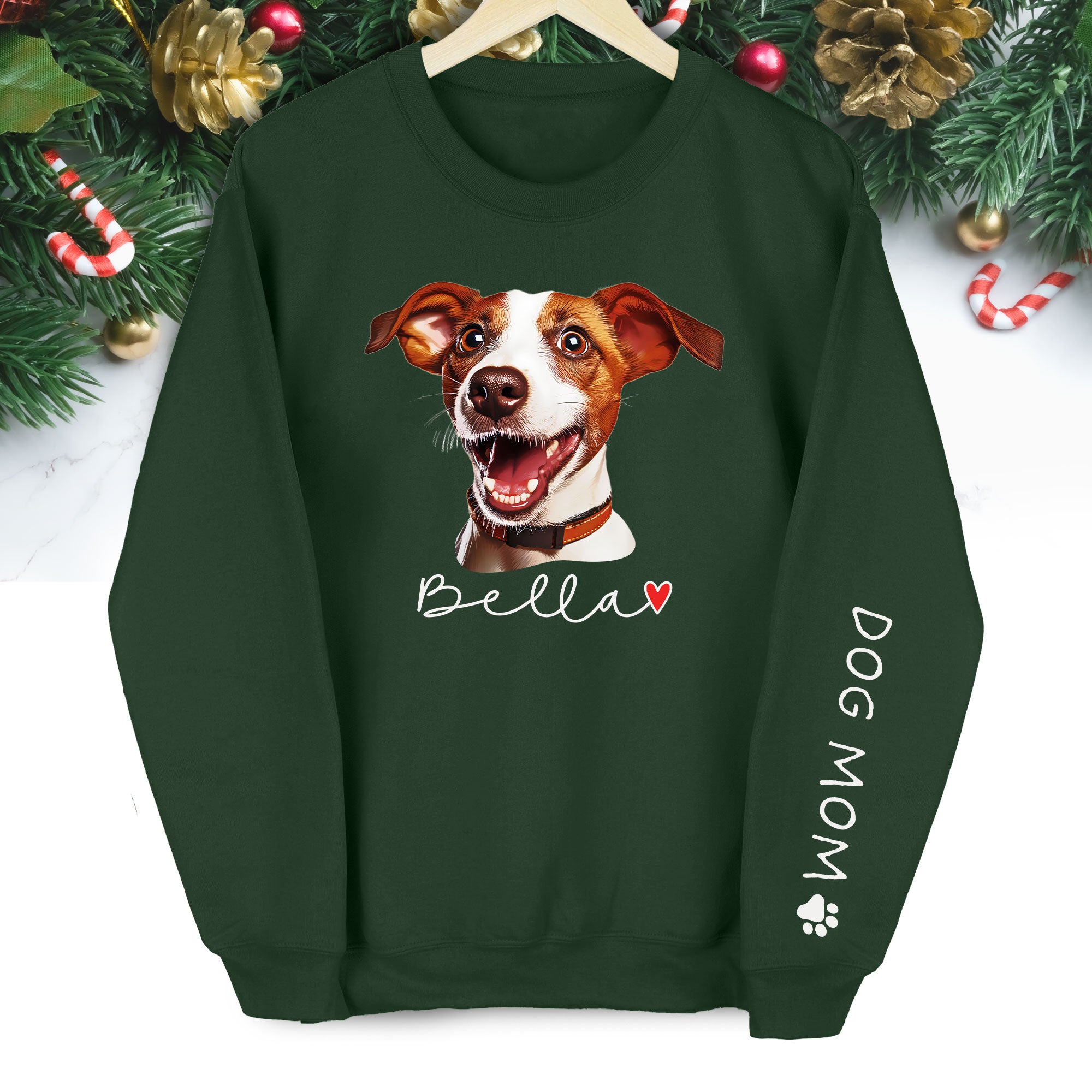 Personalized Dog Christmas Sweatshirt – Custom Pet Photo Pullover, Gift for Dog Mom