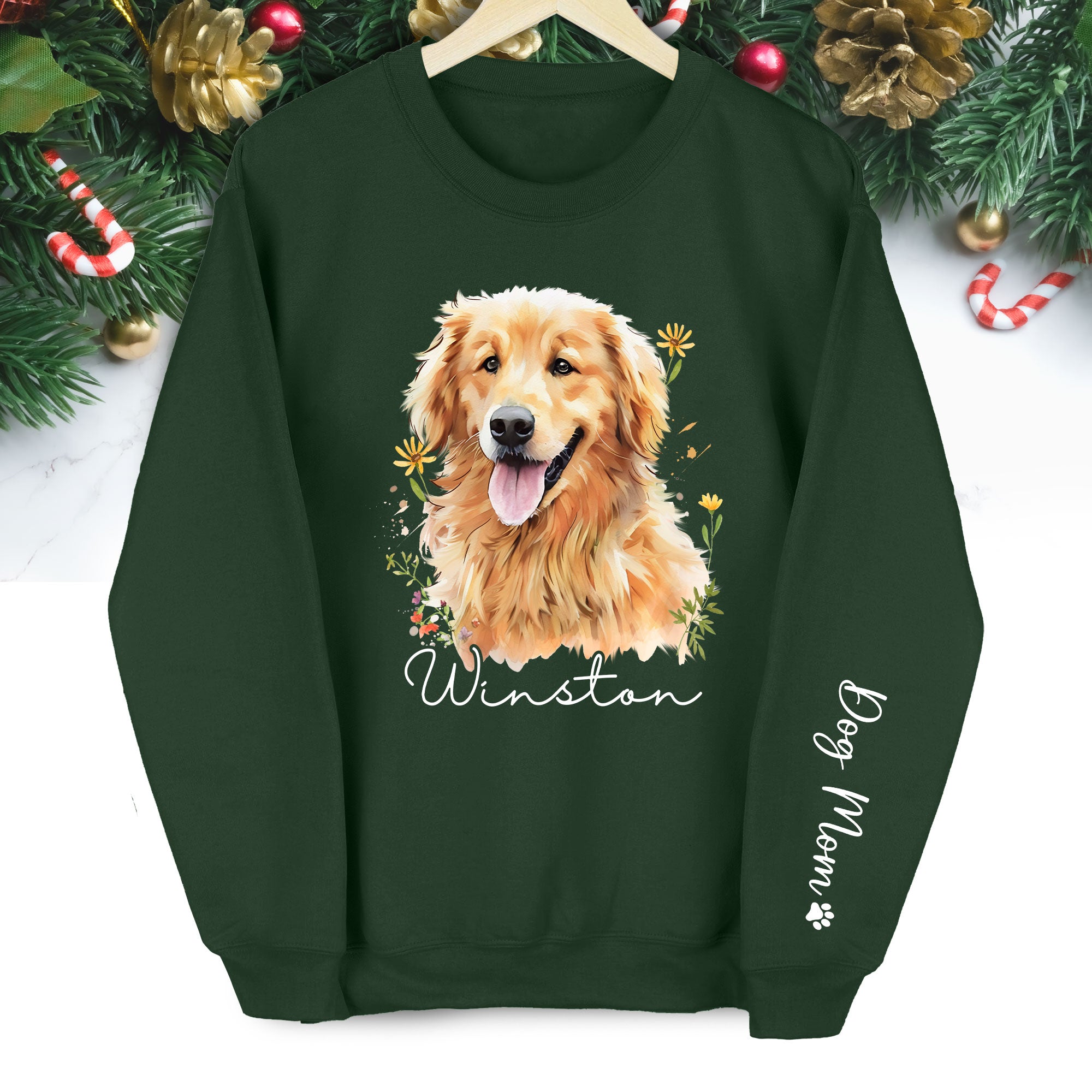Custom Dog Portrait Sweatshirt – Personalized Pet Christmas Gift for Dog Mom & Pet Lovers