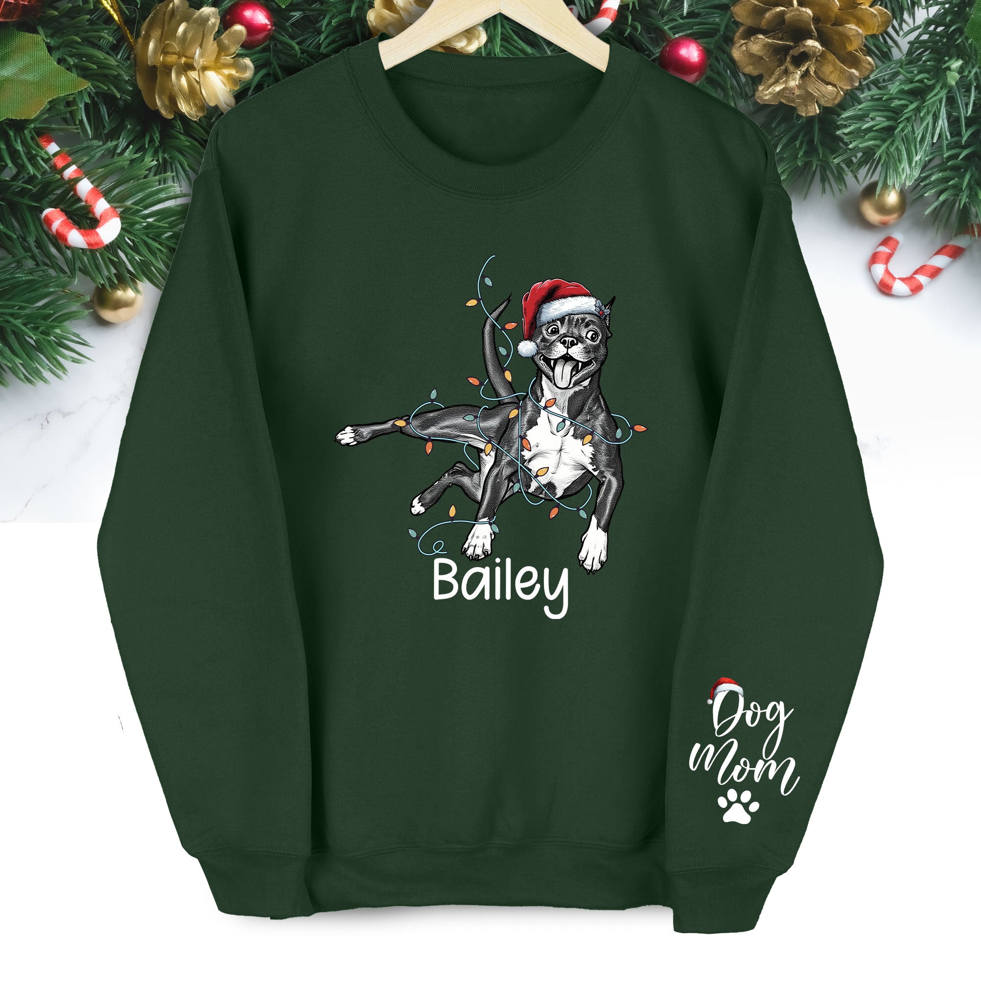 Custom Christmas Pet Portrait Sweatshirt – Personalized Dog Lover Gift for Dog Mom & Dog Dad