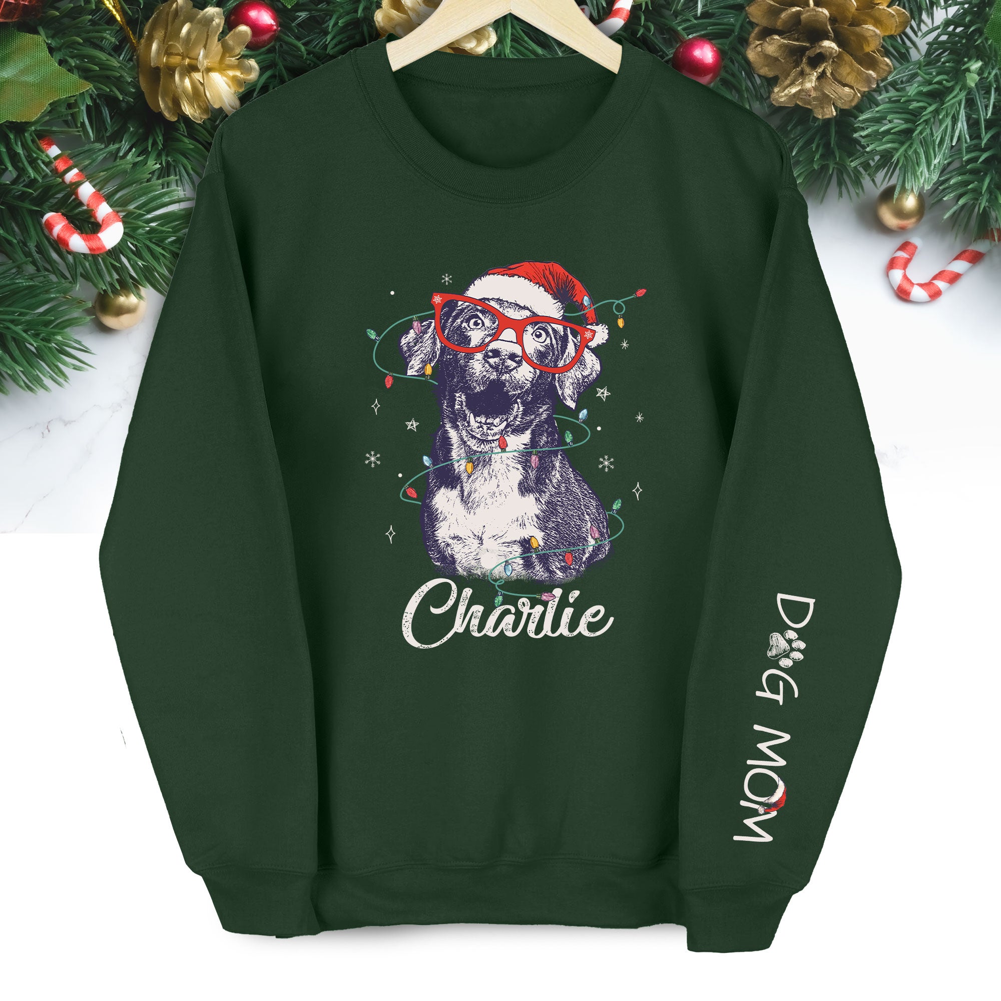 Custom Christmas Pet Portrait Sweatshirt – Personalized Dog Mom Gift – Holiday Pet Illustration