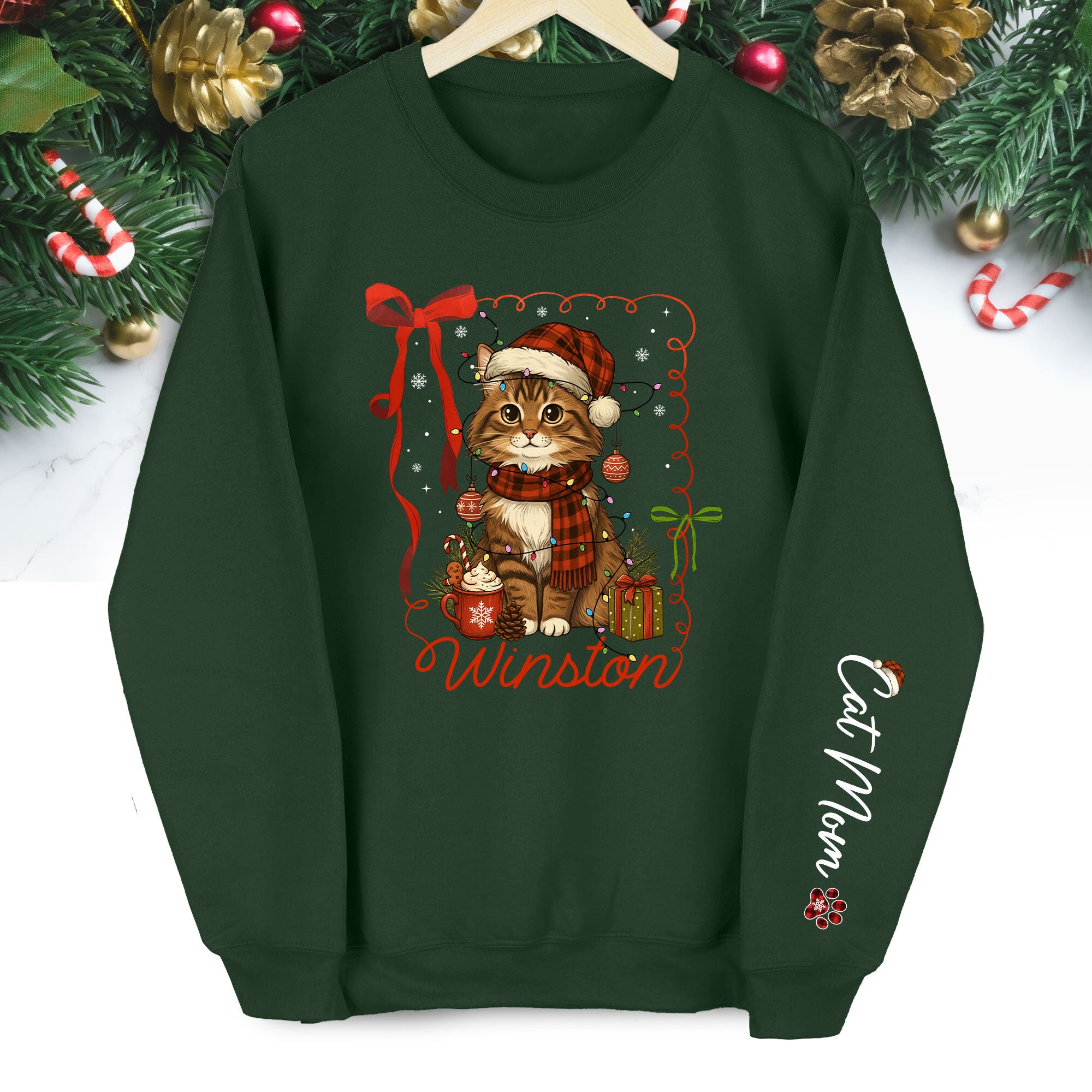 Custom Cat Christmas Personalized Pet Portrait Holiday Gift Sweatshirt for Cat Moms