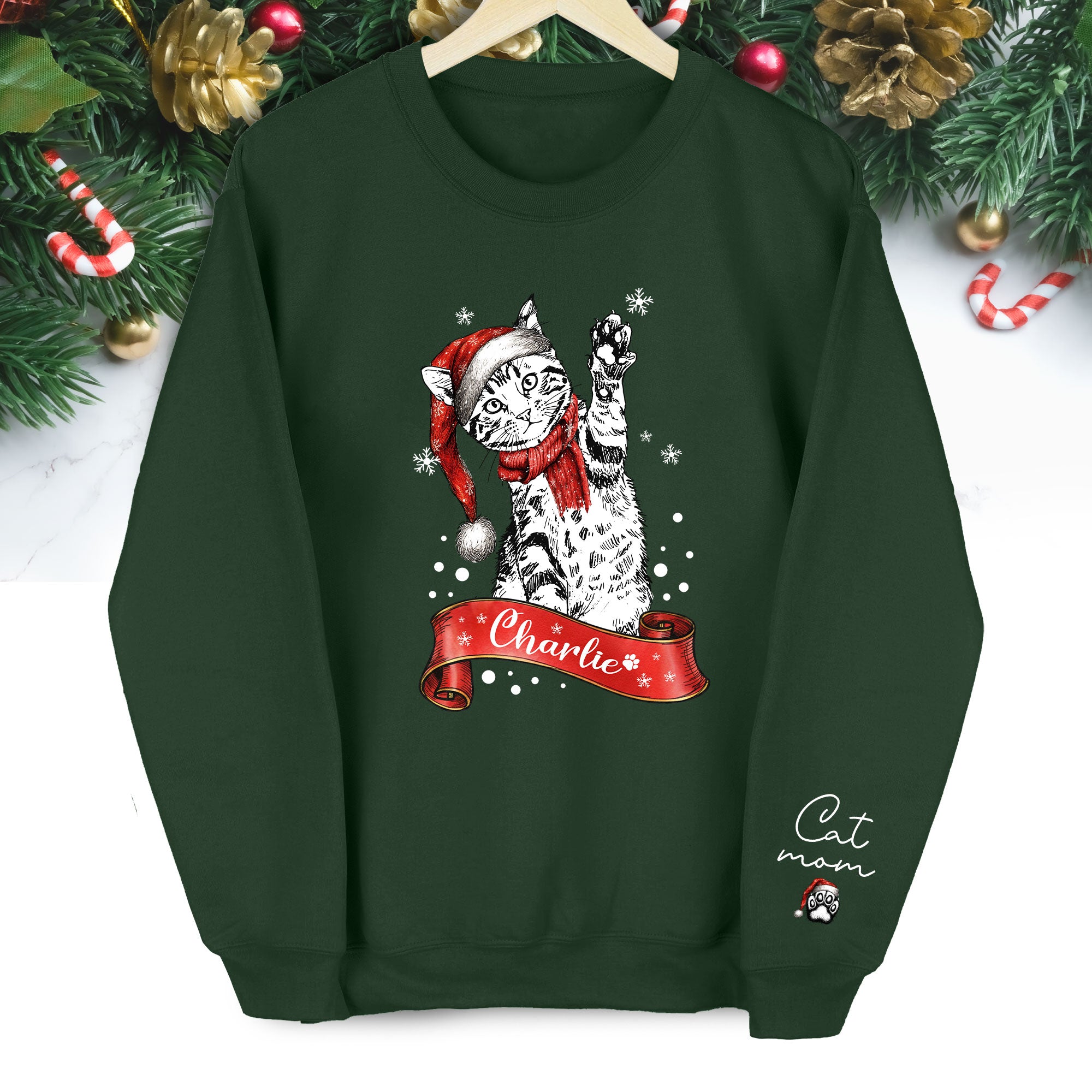 Personalized Cat Photo Sweatshirt – Custom Christmas Gift for Women Cat Moms