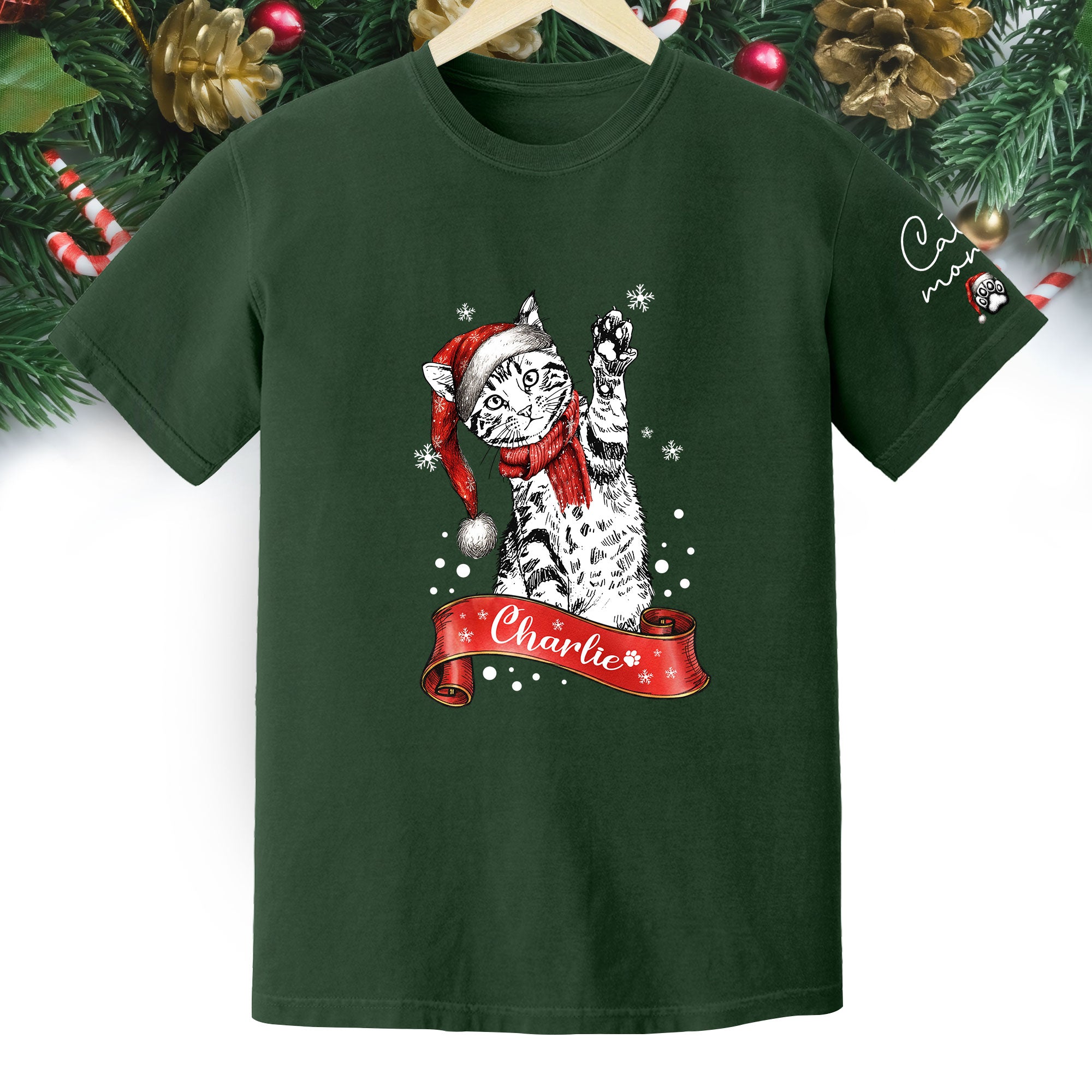 Personalized Cat Lover T-Shirt – Custom Pet Photo Christmas Shirt, Gift for Pet Lovers