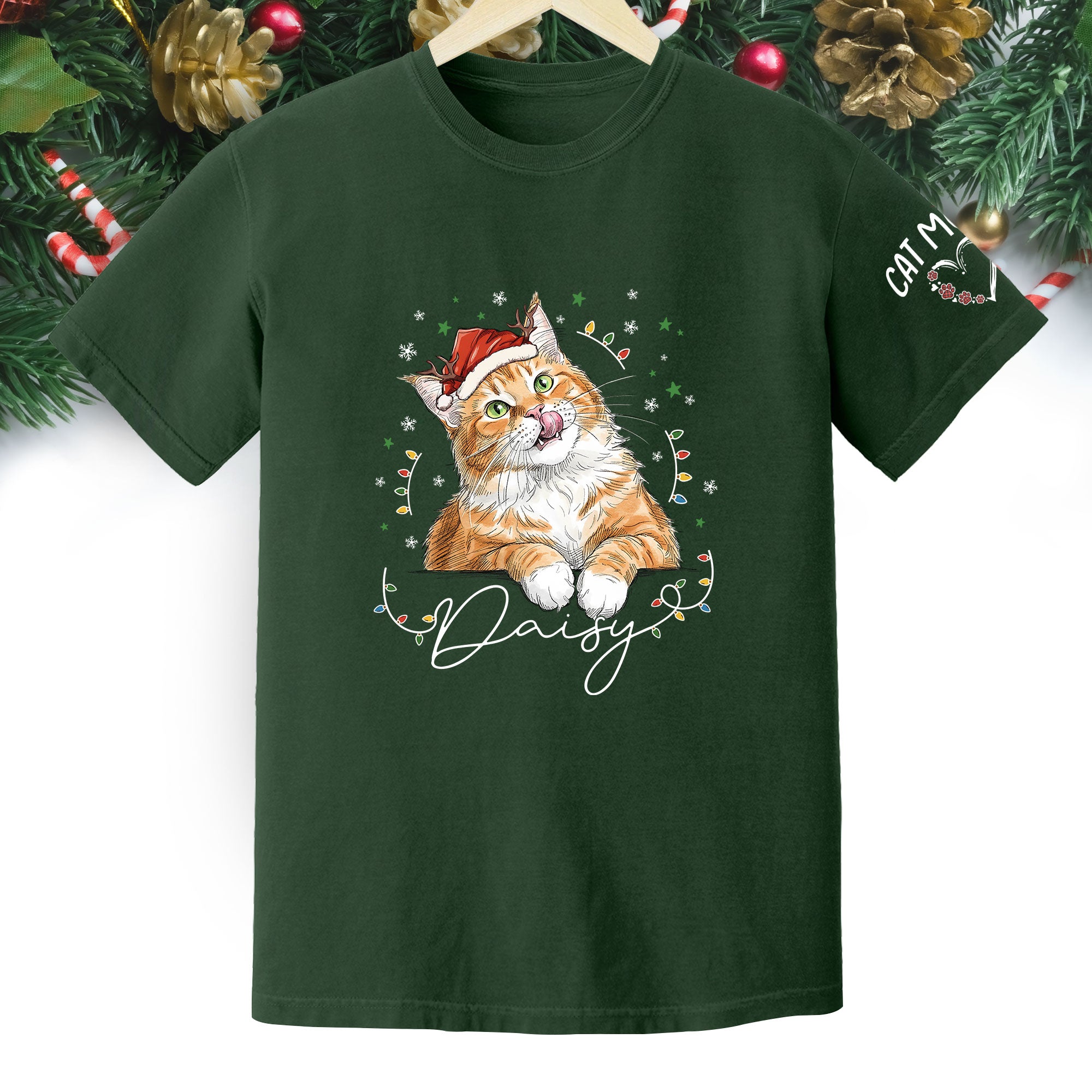 Christmas Cat T-Shirt – Custom Pet Photo Tee, Personalized Holiday Gift for Cat Lovers