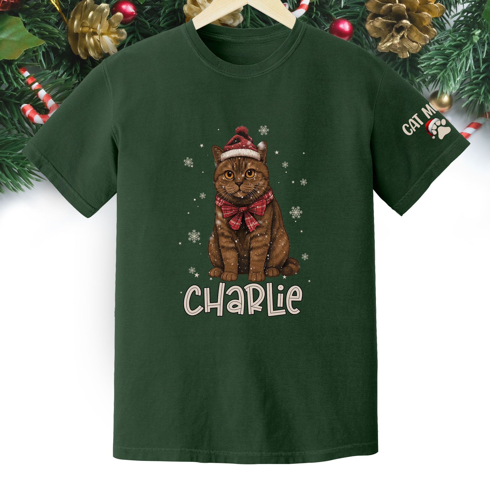 Personalized Cat Christmas Shirt – Custom Pet Photo Tee, Holiday Gift for Cat Mom