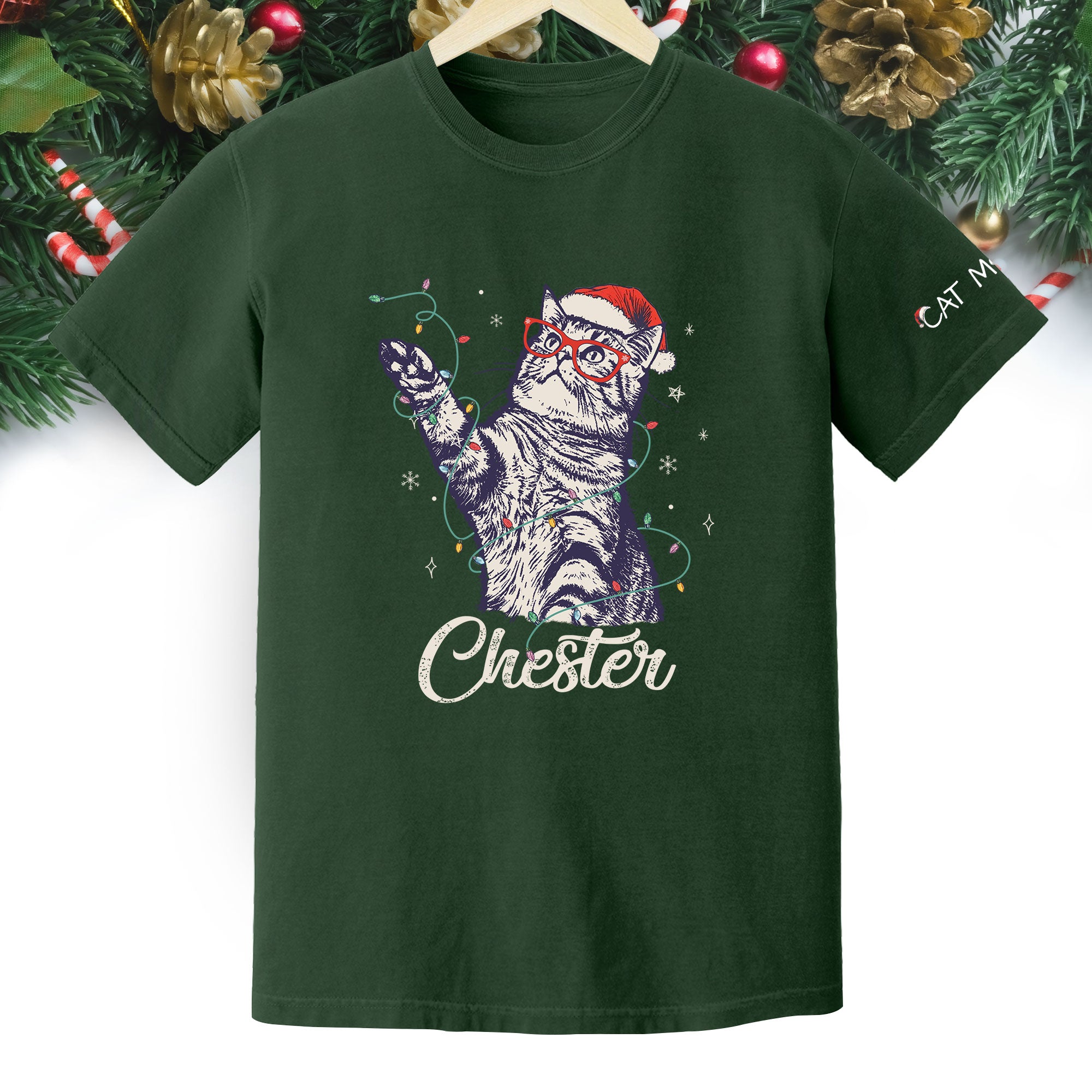 Personalized Cat Christmas Shirt – Custom Pet Photo T-Shirt, Holiday Gift for Cat Mom