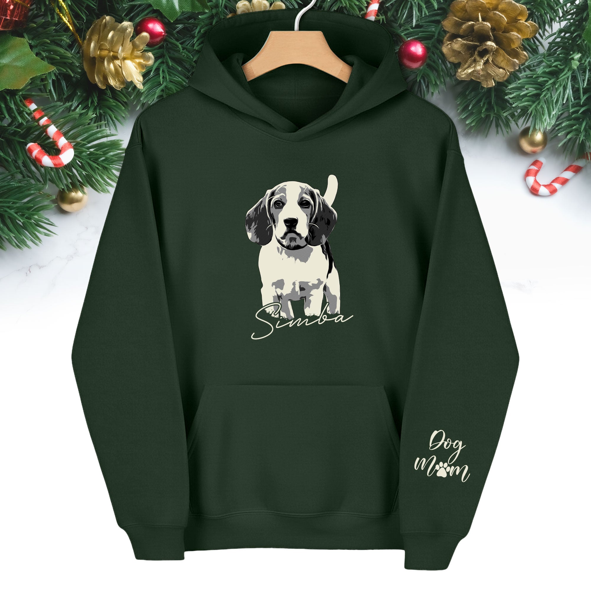 Custom Pet Portrait Hoodie – Dog Name Printed with Heart, Perfect Gift for Dog Lovers